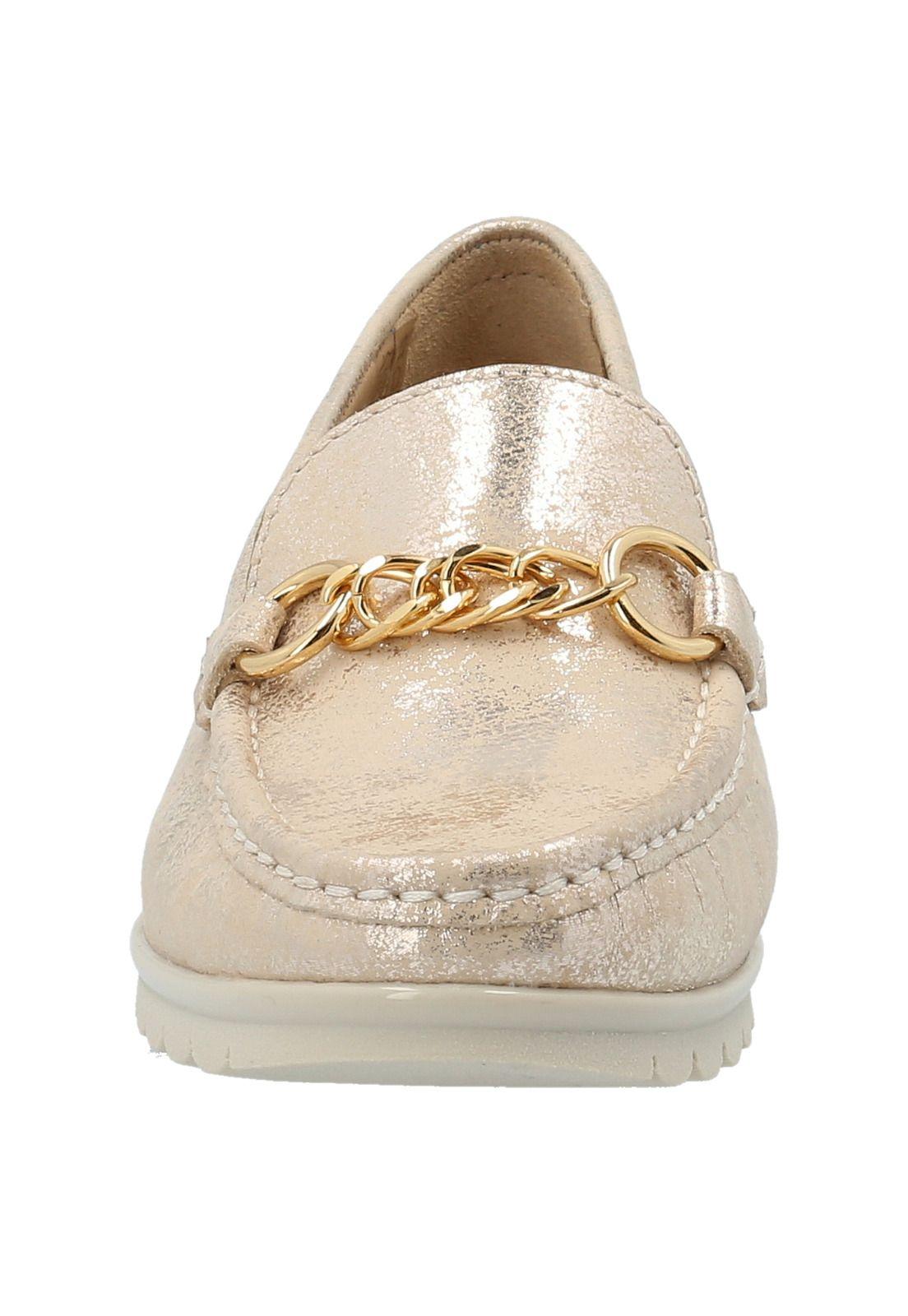 Mocasín Cuero Mujer Fuji Dorado-2