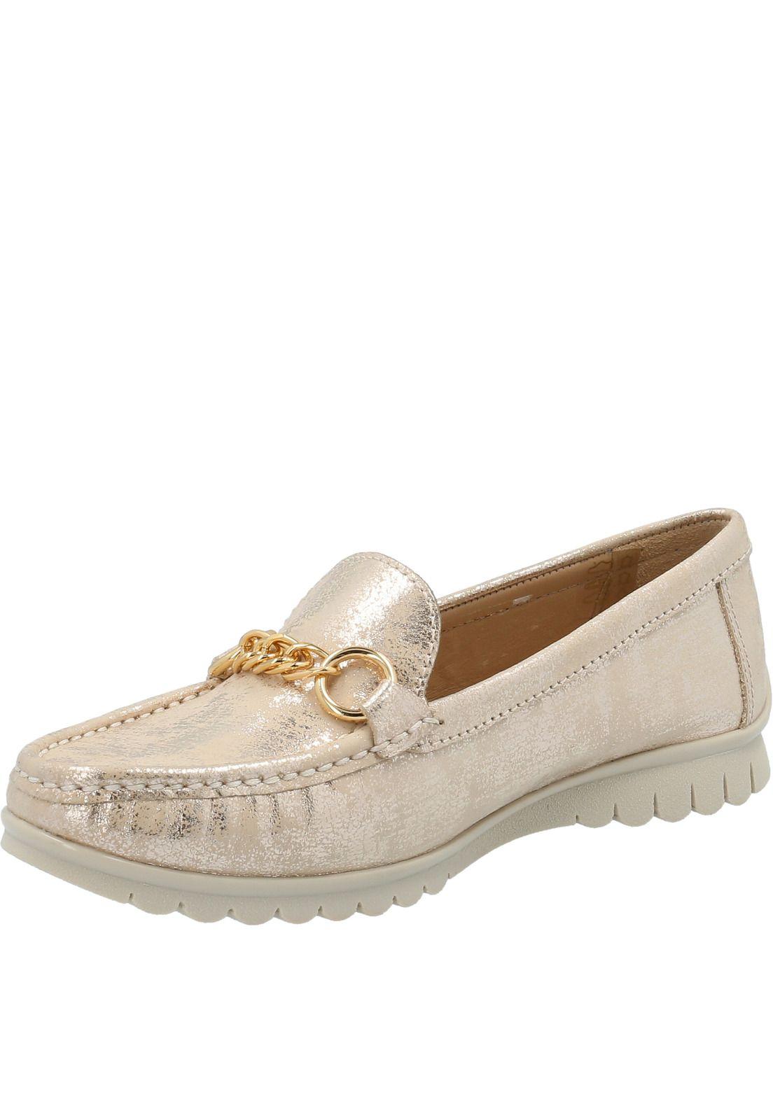 Mocasín Cuero Mujer Fuji Dorado-3