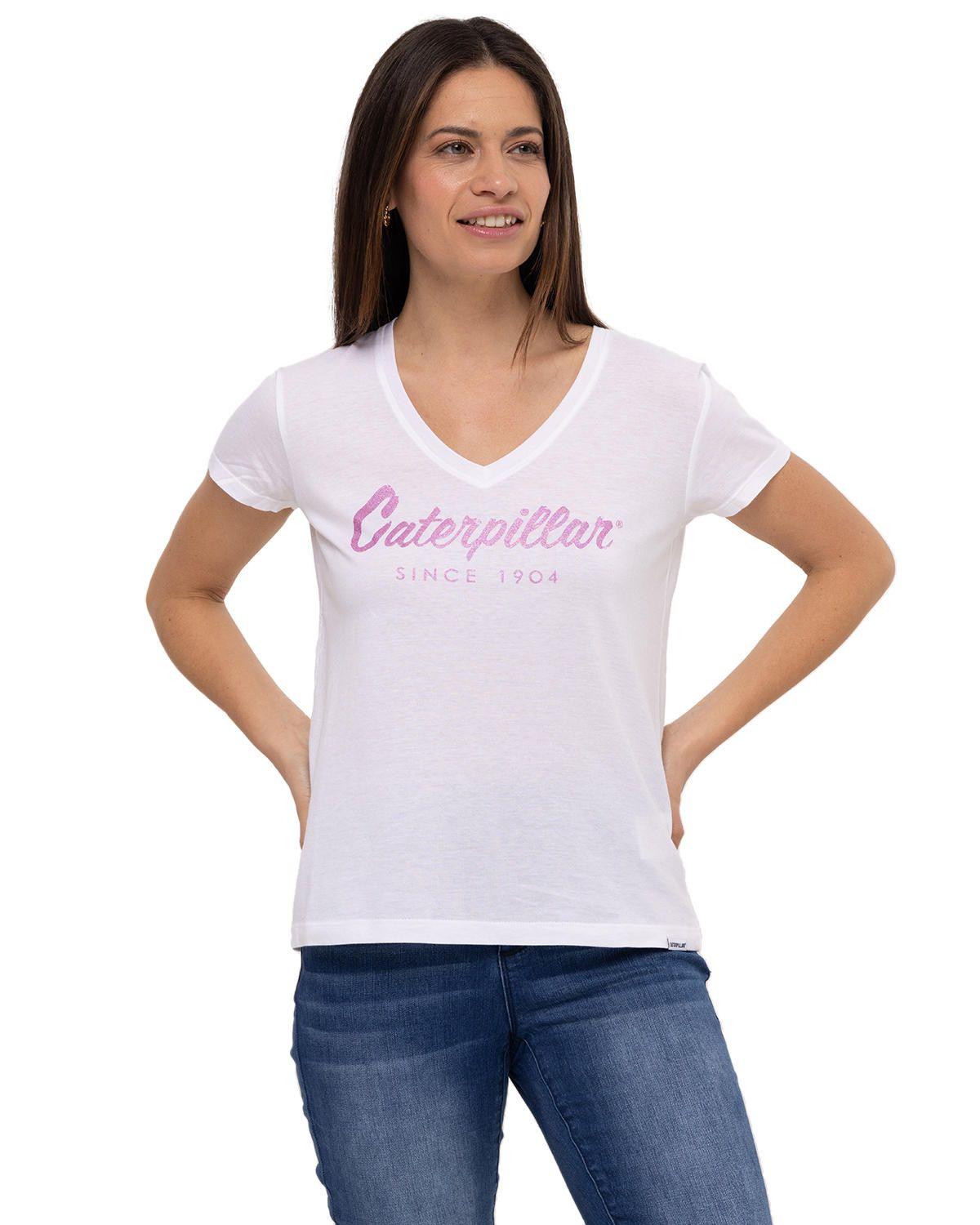 Polera M/C Script V Neck Te Blanco/Rosa Mujer-0