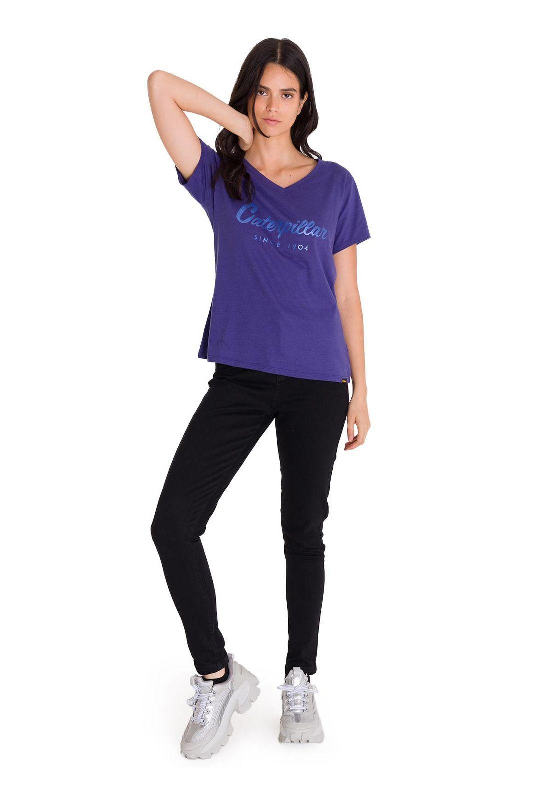Polera Metallic Script V-Neck Mujer Indigo-5