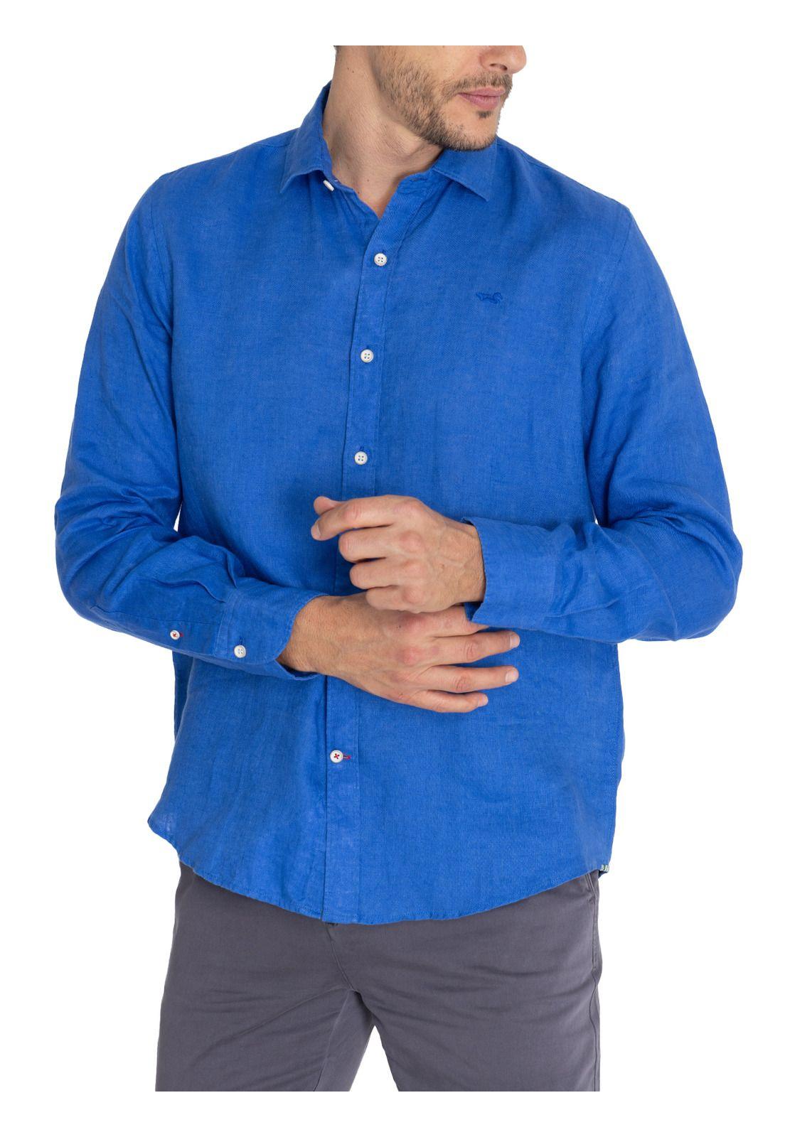 Camisa Lino Org Azul Marino Linensol Hombre -5