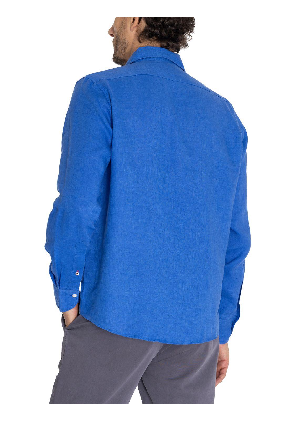 Camisa Lino Org Azul Marino Linensol Hombre -7