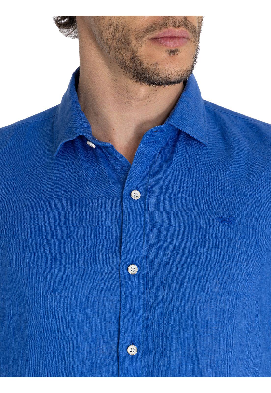 Camisa Lino Org Azul Marino Linensol Hombre -8