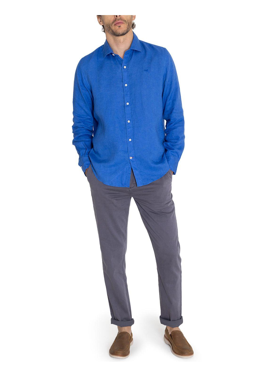 Camisa Lino Org Azul Marino Linensol Hombre -9