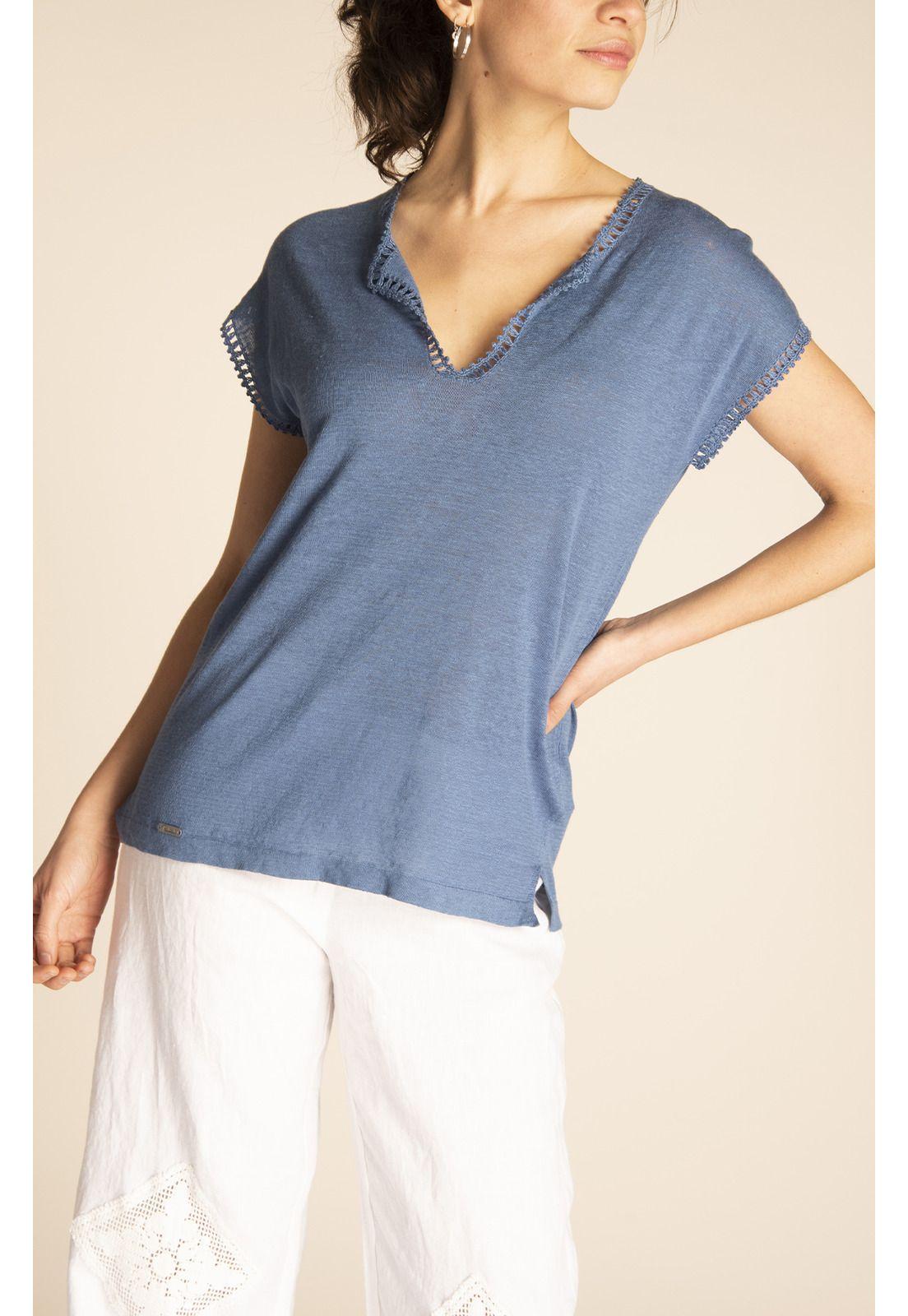 Polera Lino Orgánico Mujer Viena Denim-5