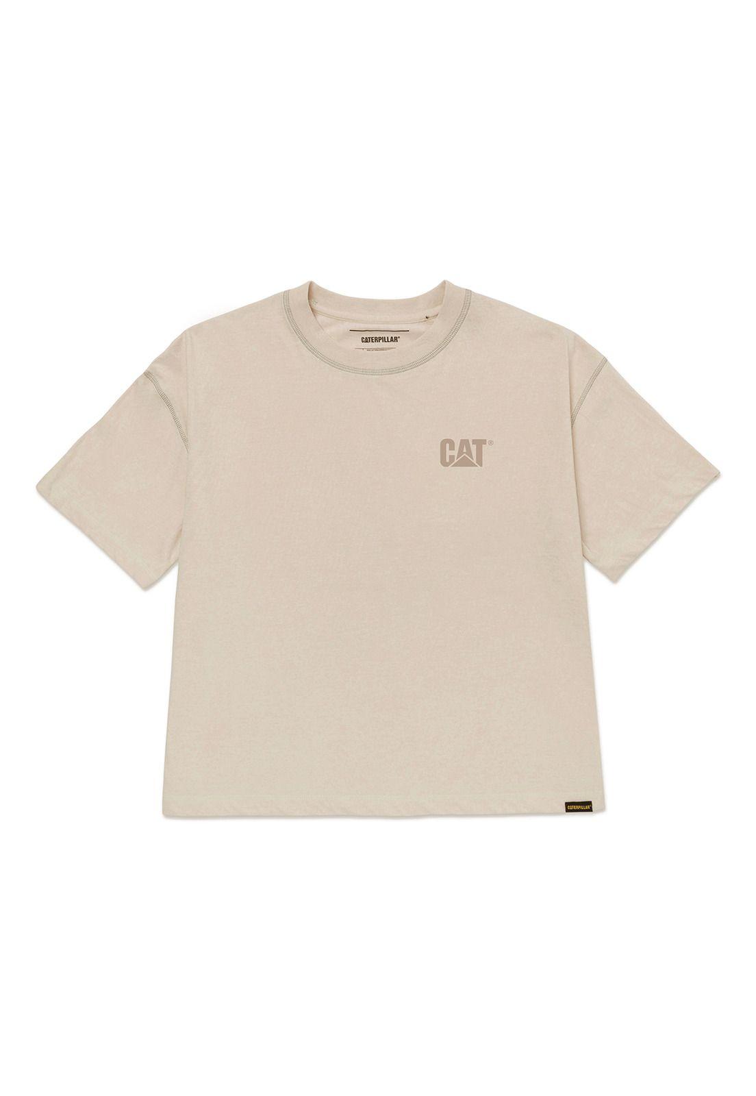 Polera Manga Corta Mujer Cat Logo BoxyBeige/Crudo-0