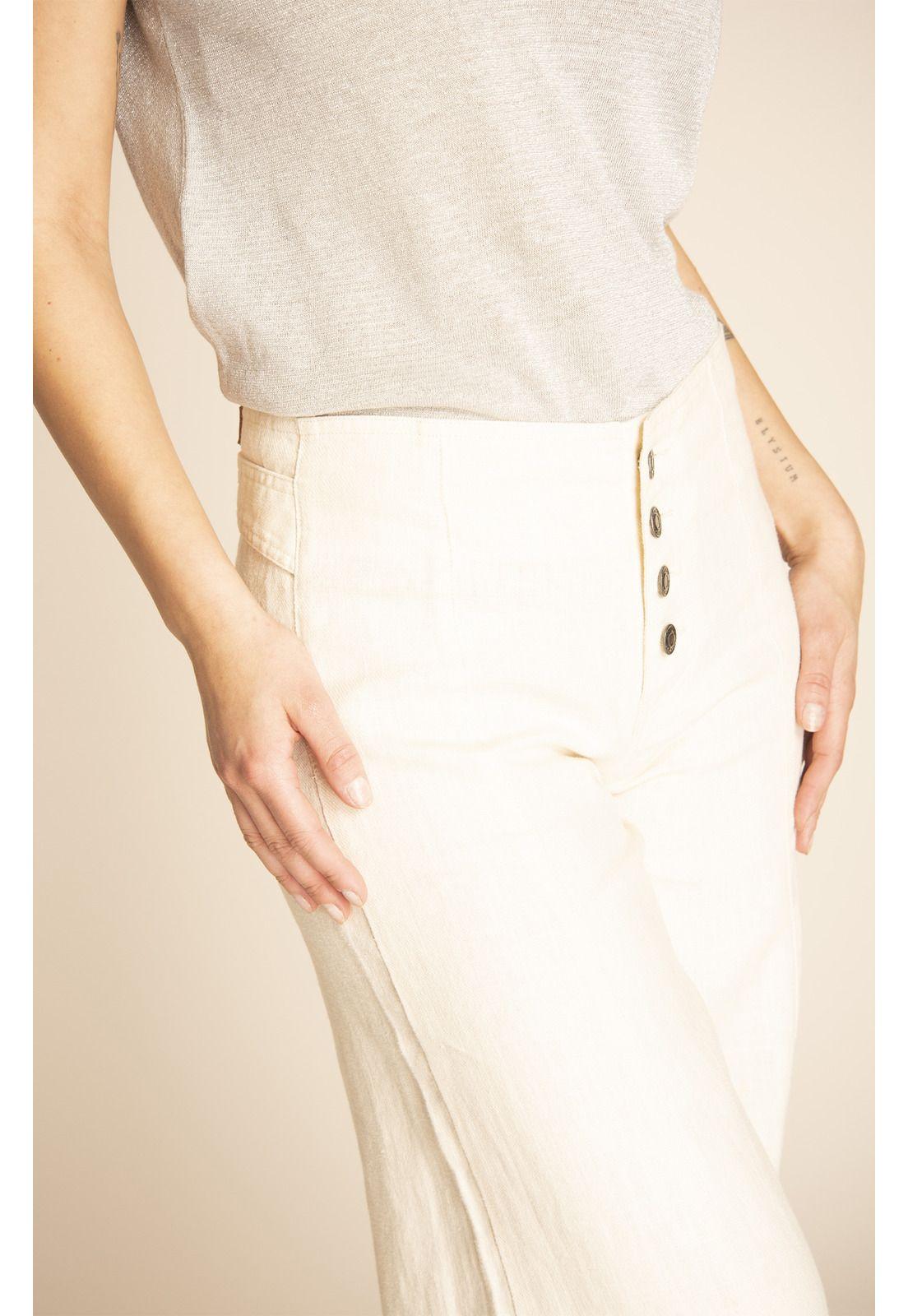 Pantalón Lino Orgánico Mujer Vascalin Blanco-3