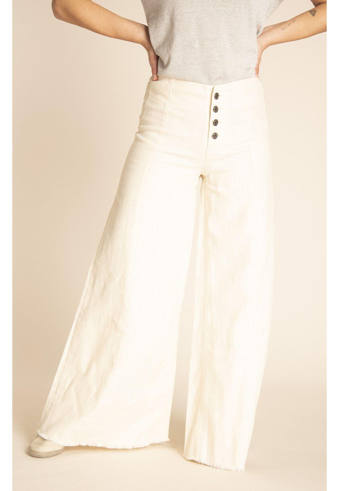 Pantalón Lino Orgánico Mujer Vascalin Blanco-5