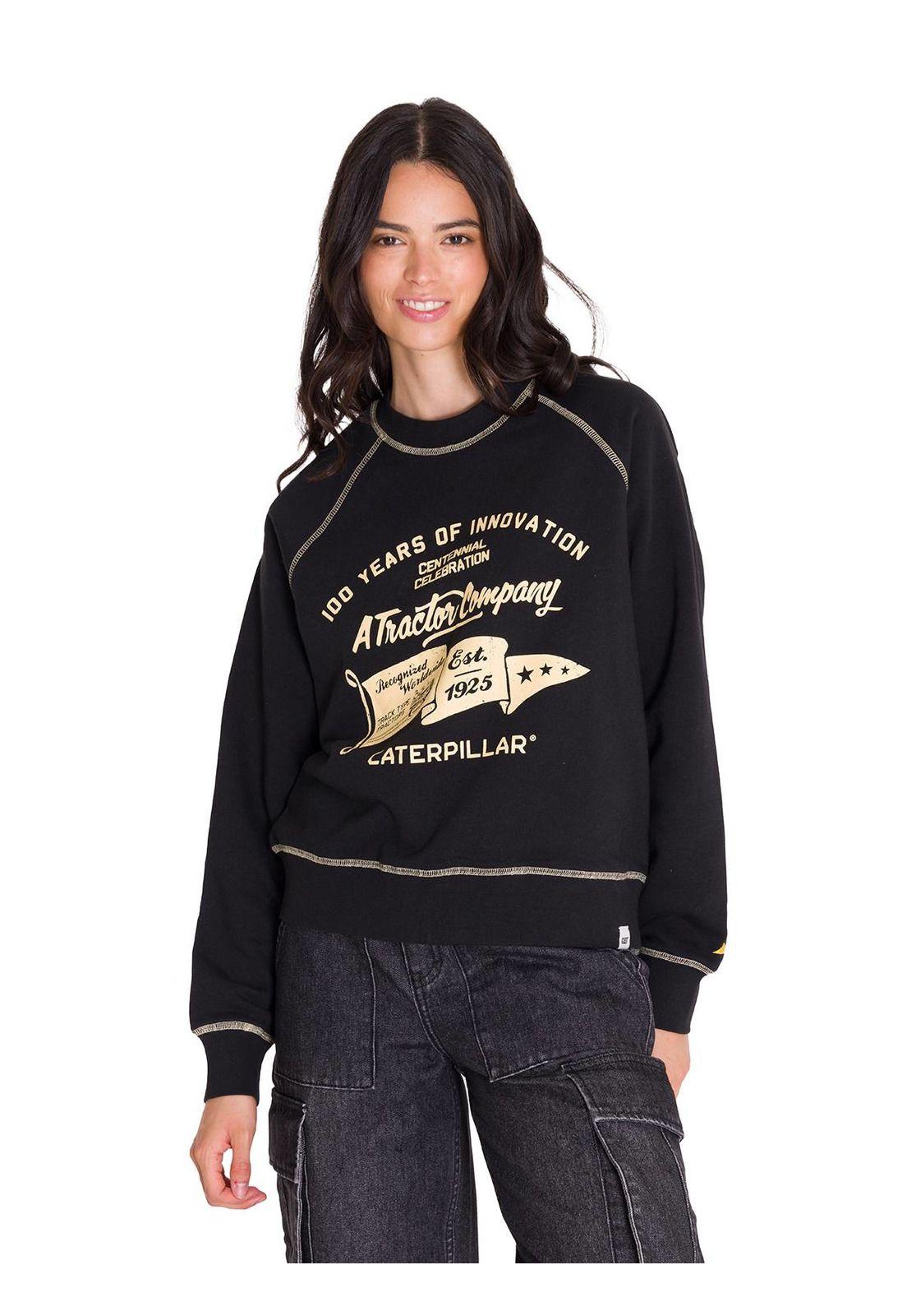 Polerón Contrast Stitch Graphic Mujer Negro-1