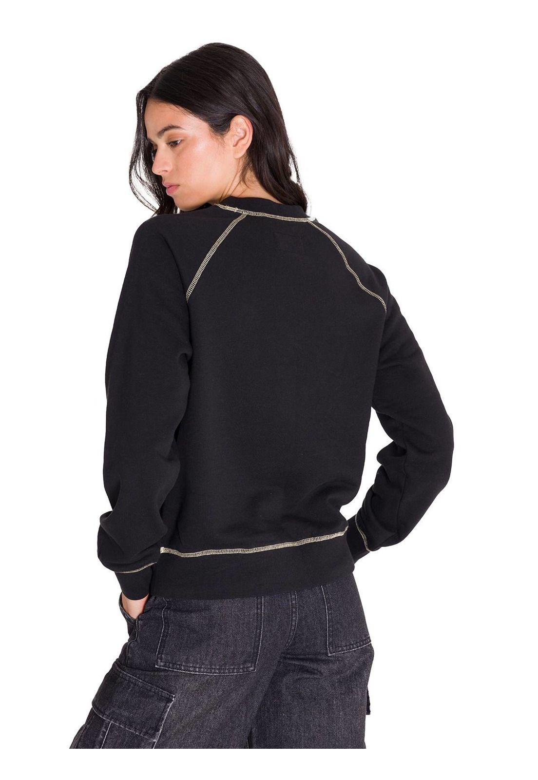 Polerón Contrast Stitch Graphic Mujer Negro-3