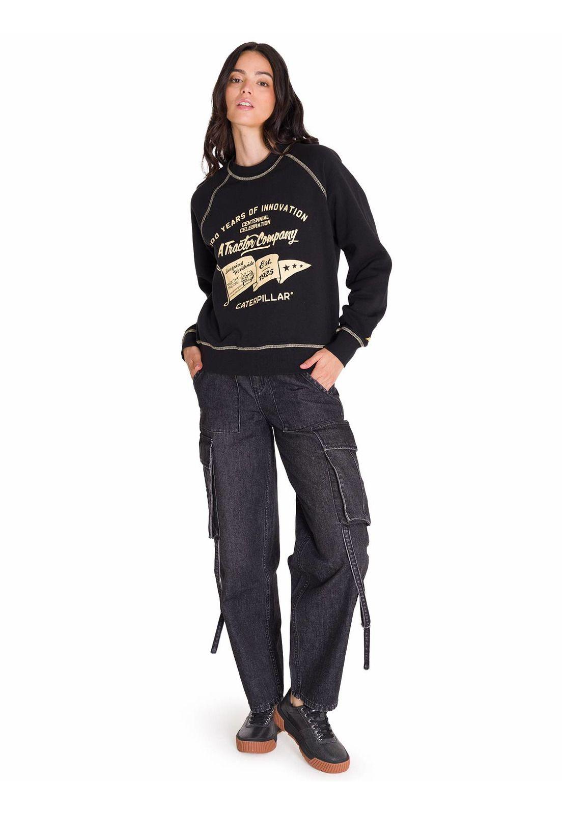 Polerón Contrast Stitch Graphic Mujer Negro-5