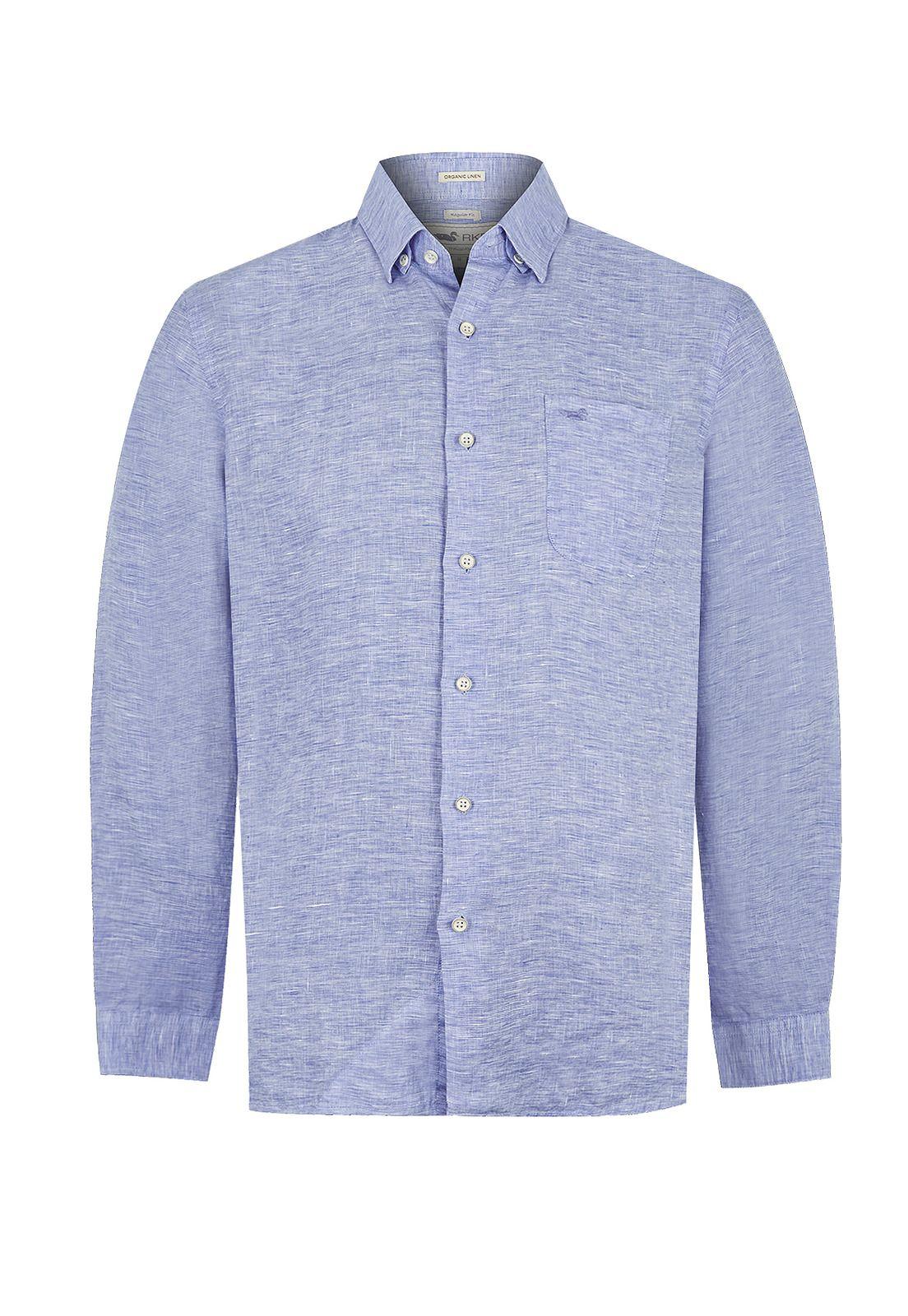 Camisa Lino Orgánico Azul Mar Linentex Hombre -0