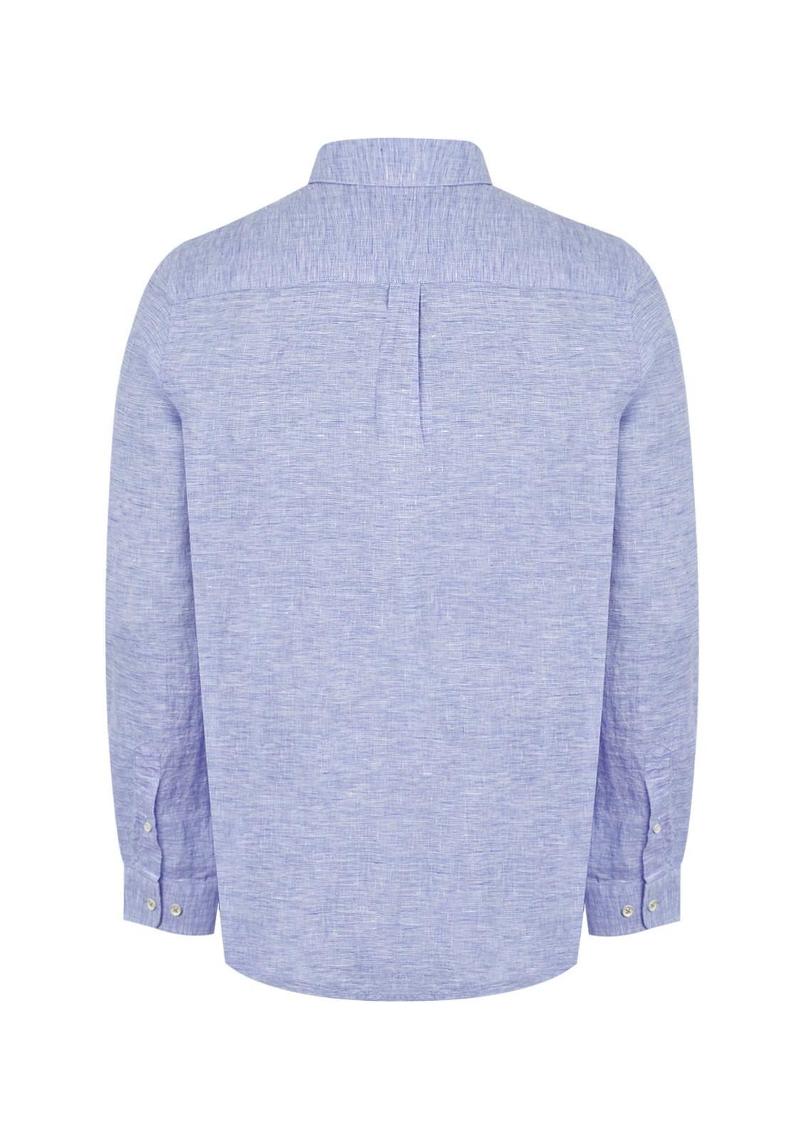 Camisa Lino Orgánico Azul Mar Linentex Hombre -1