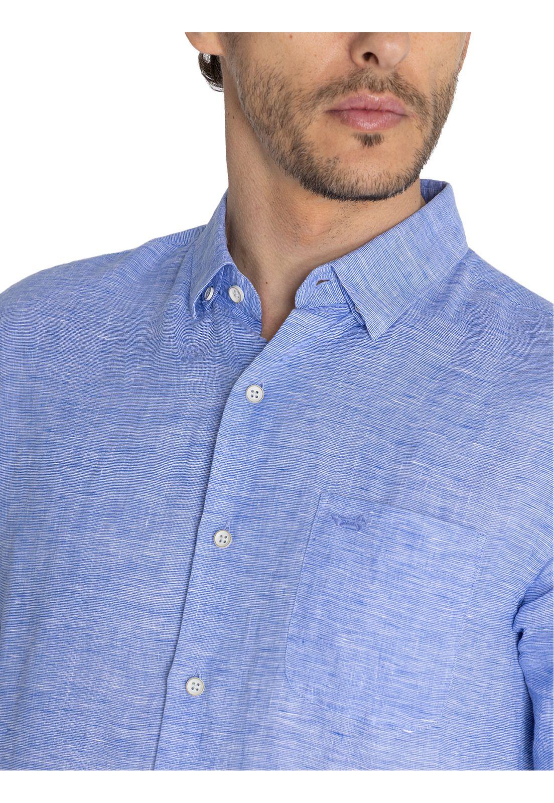 Camisa Lino Orgánico Azul Mar Linentex Hombre -6