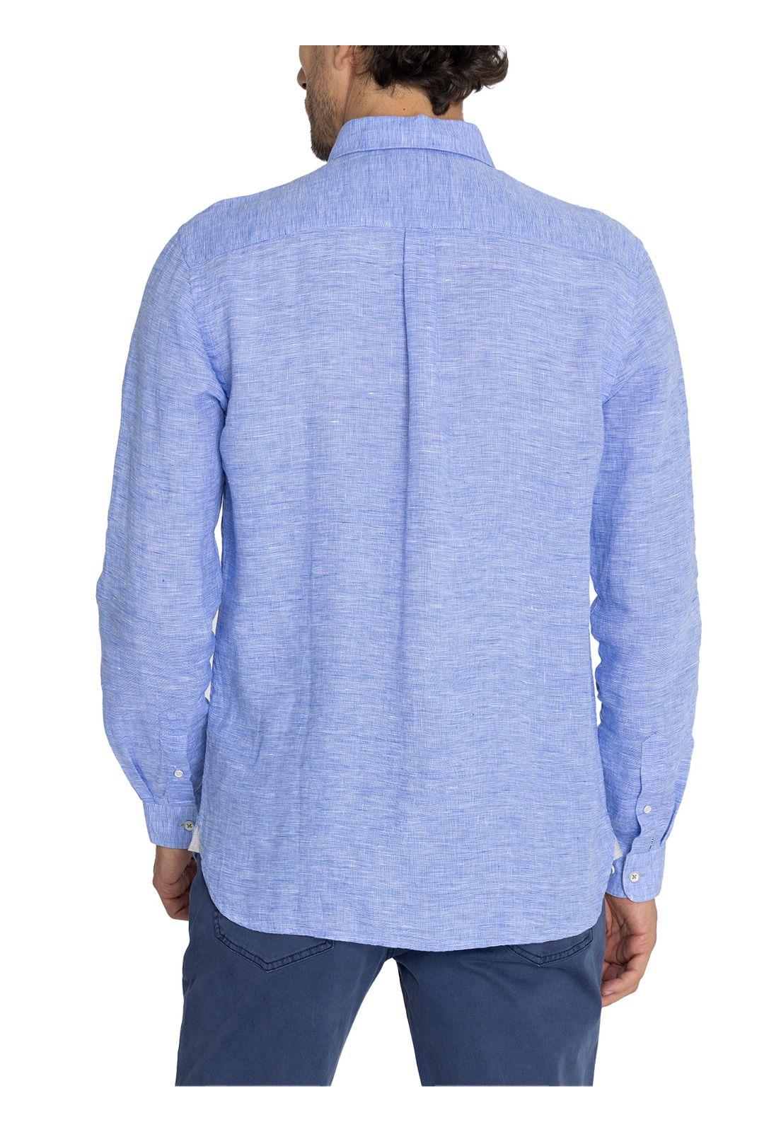 Camisa Lino Orgánico Azul Mar Linentex Hombre -7