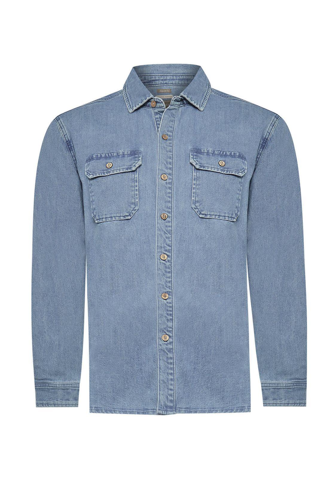 Camisa Algodón Hombre Denim Azul-0