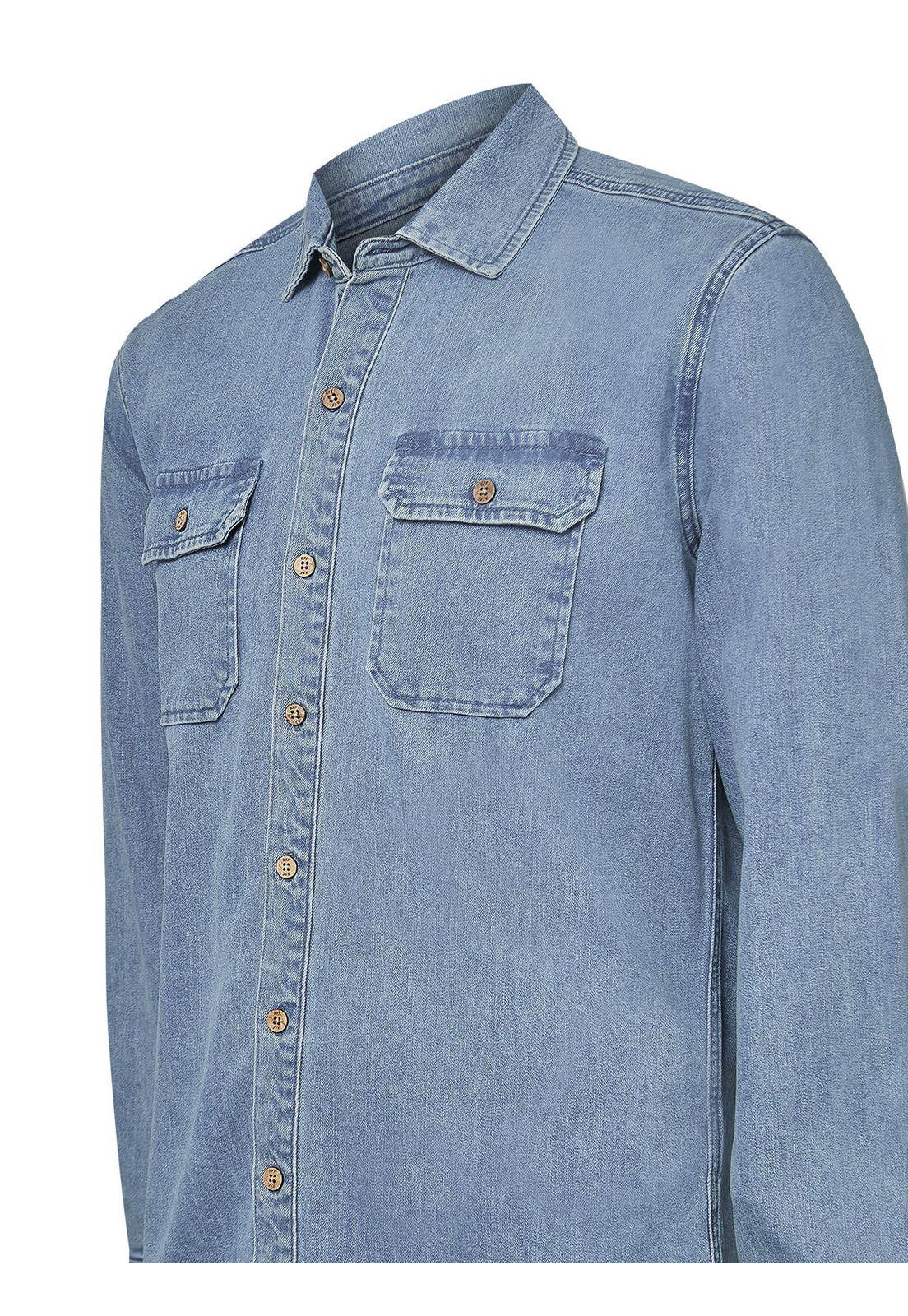 Camisa Algodón Hombre Denim Azul-3