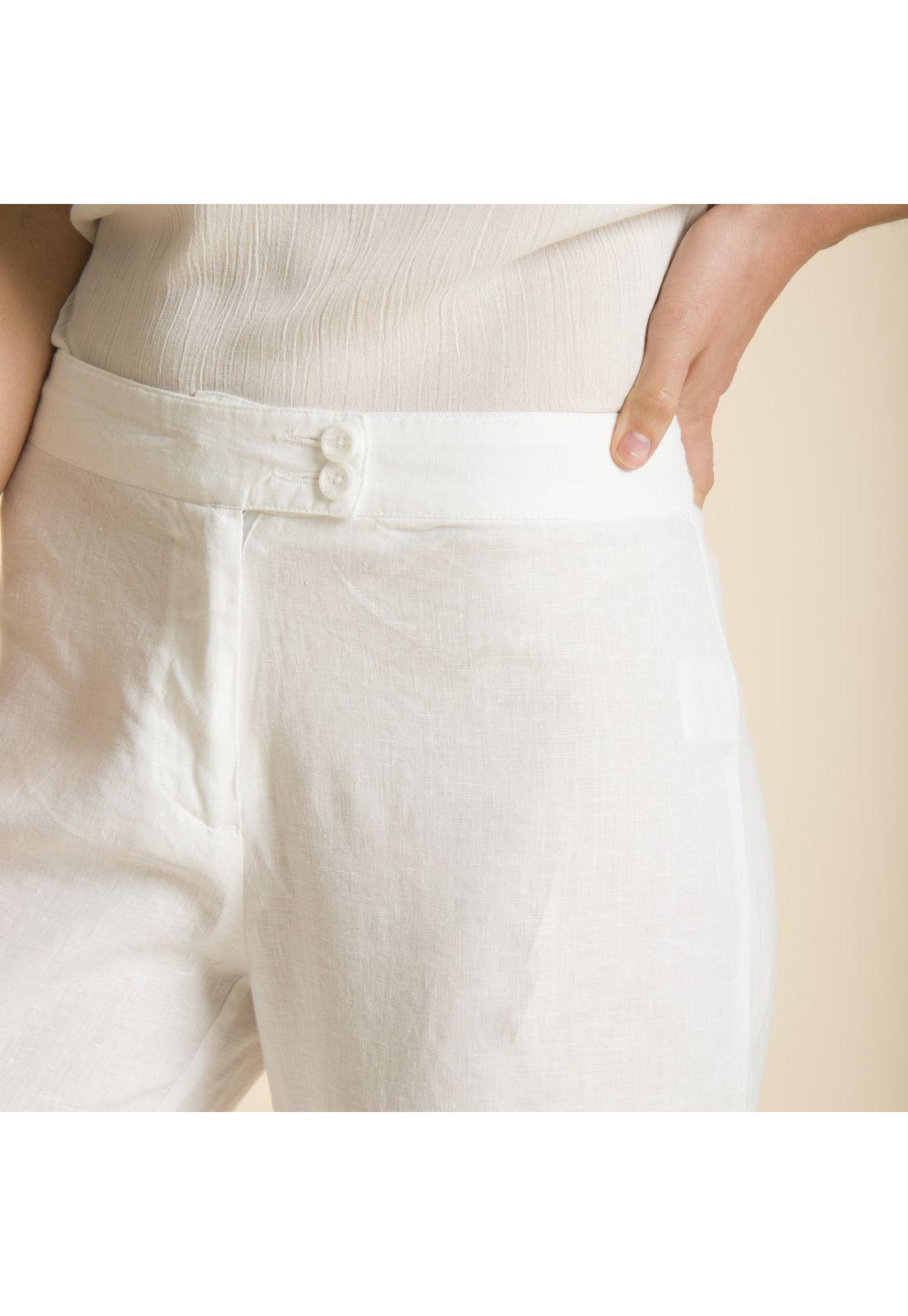 Pantalon Recto De Lino Bordado Blanco Rockford-2