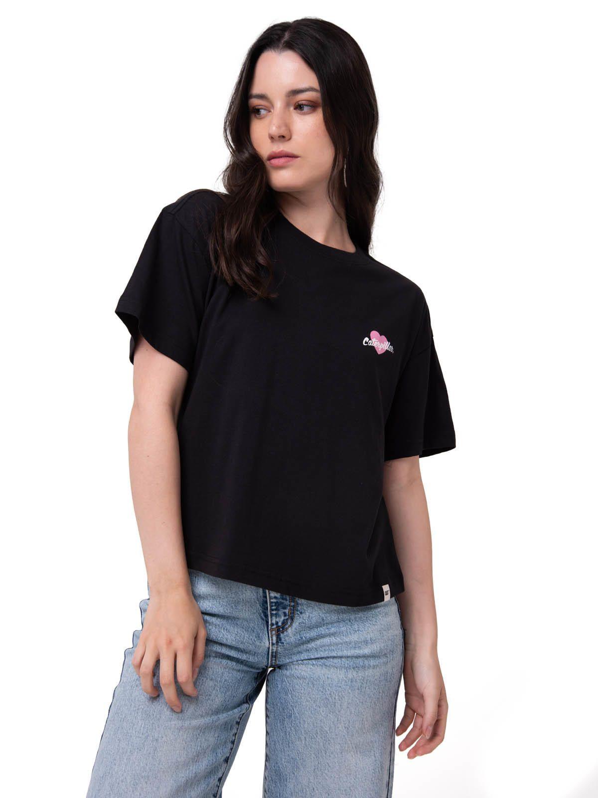 Polera Manga Corta Mujer Caterpillar Heart Bo Negro-0