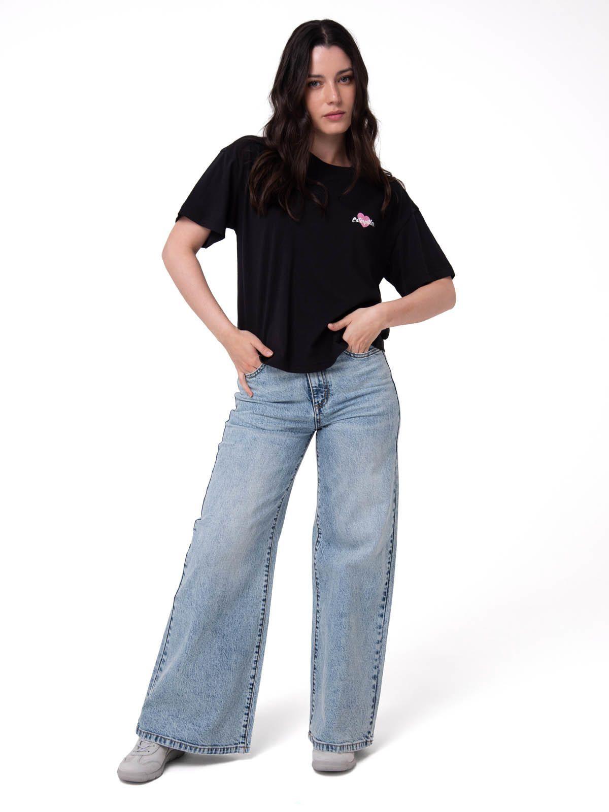 Polera Manga Corta Mujer Caterpillar Heart Bo Negro-4