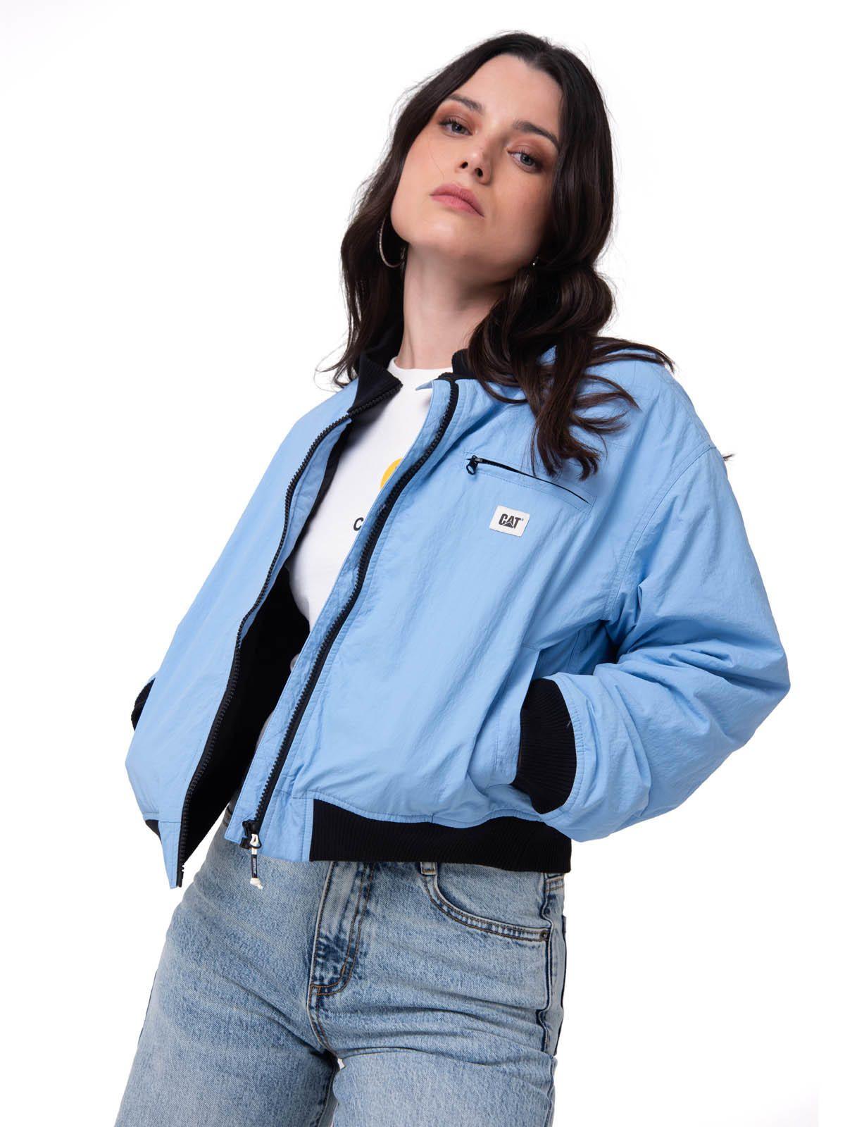 Chaqueta Mujer Nylon Bomber Celeste-1