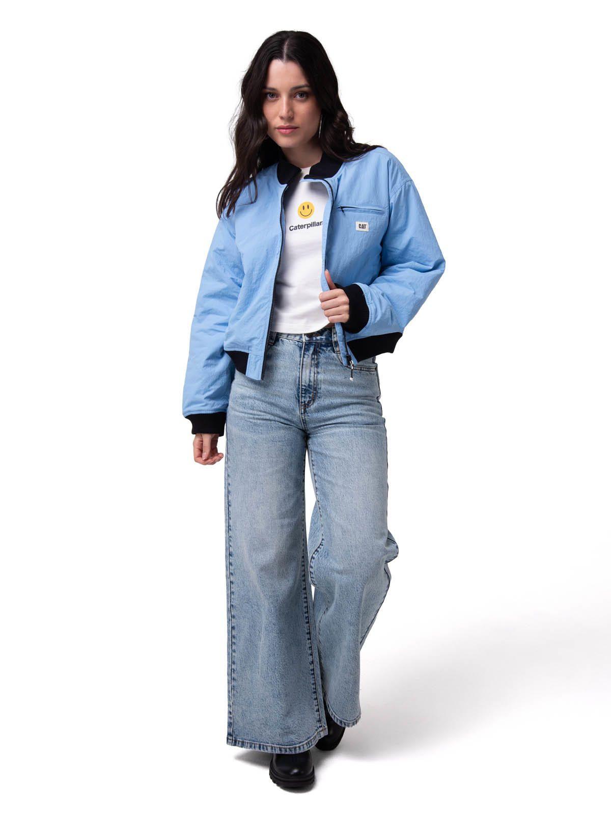 Chaqueta Mujer Nylon Bomber Celeste-5