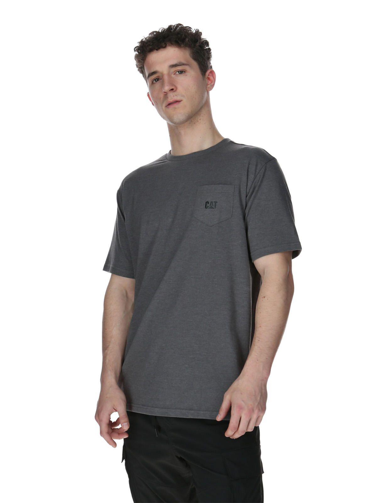 Polera Manga Corta Hombre Cat Logo Pocket Tee Gris-1