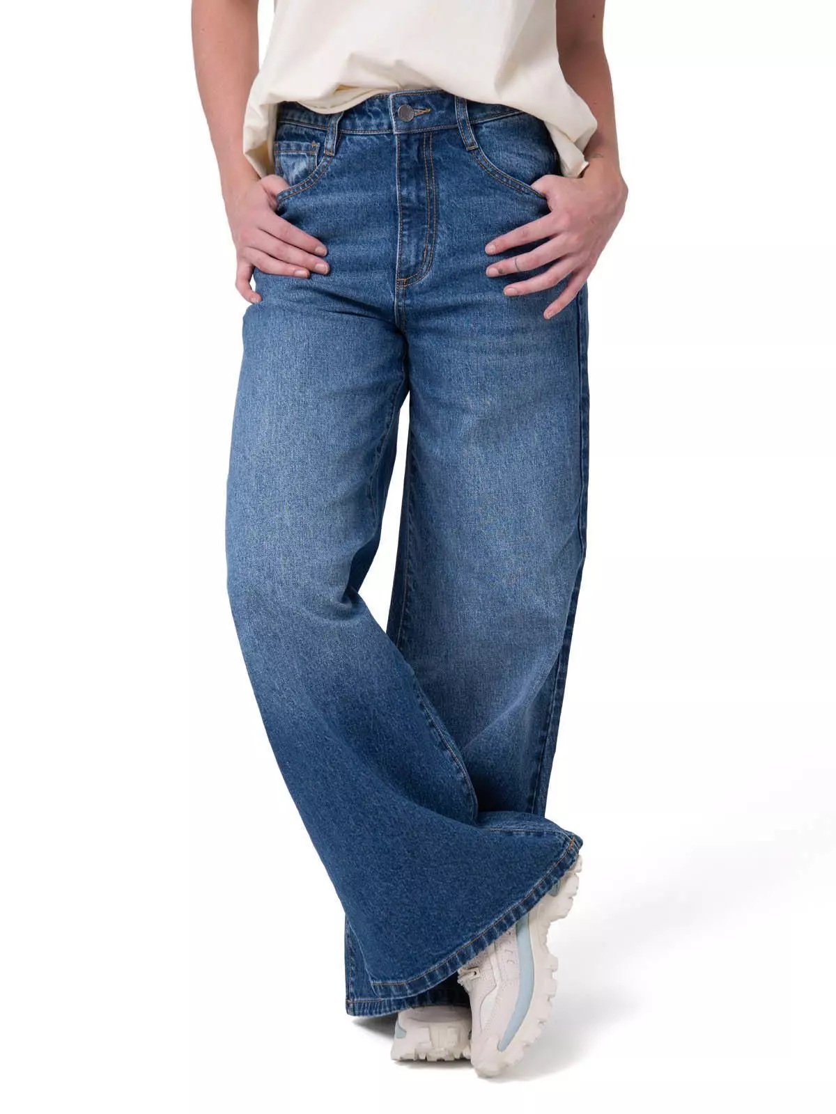 Jeans Wide Leg Mujer Denim Azul-0