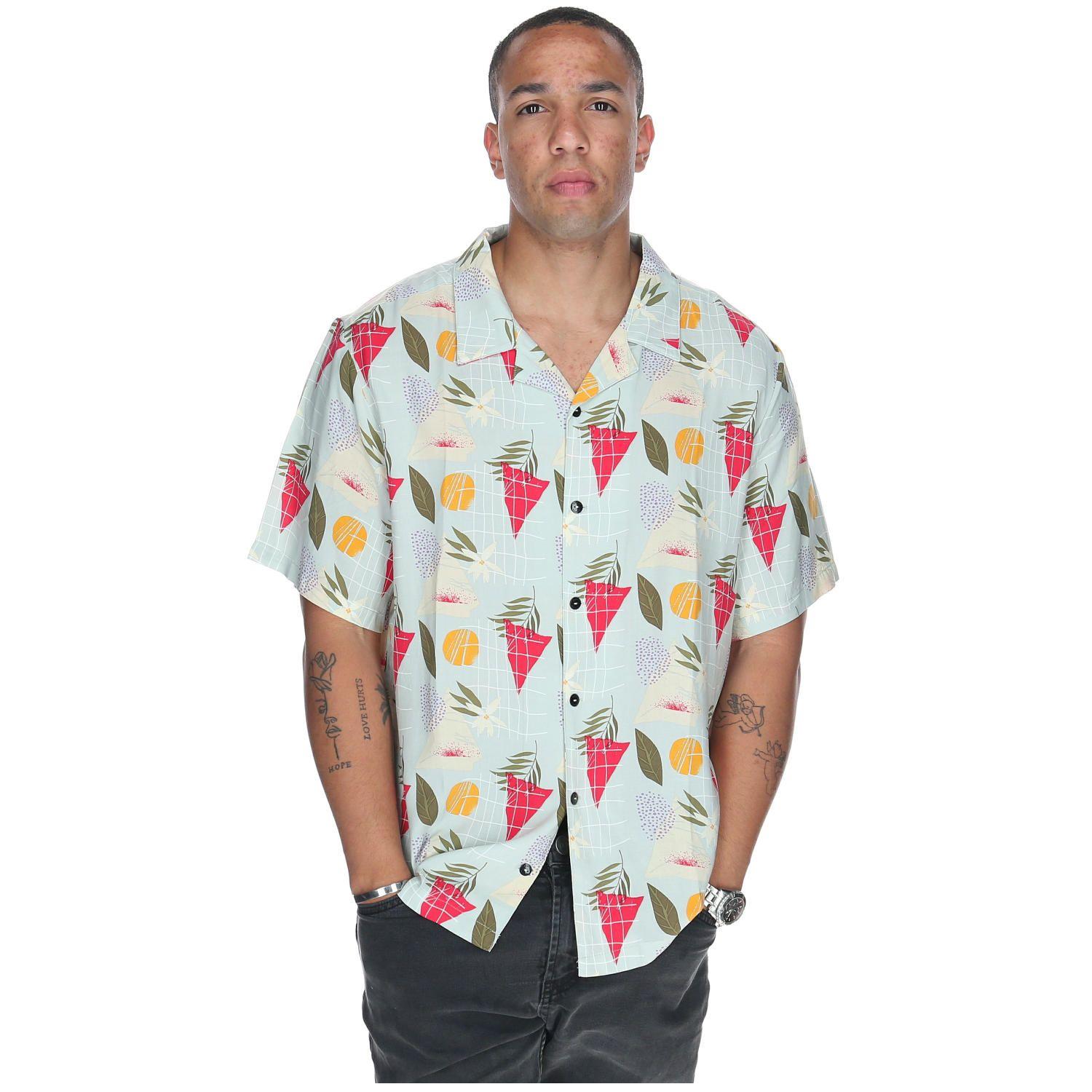 Camisa M/C Hombre Tropical Geometry Azul-0