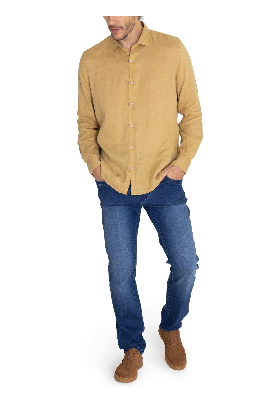 Camisa Lino Orgánico Café Linenpro Hombre -8