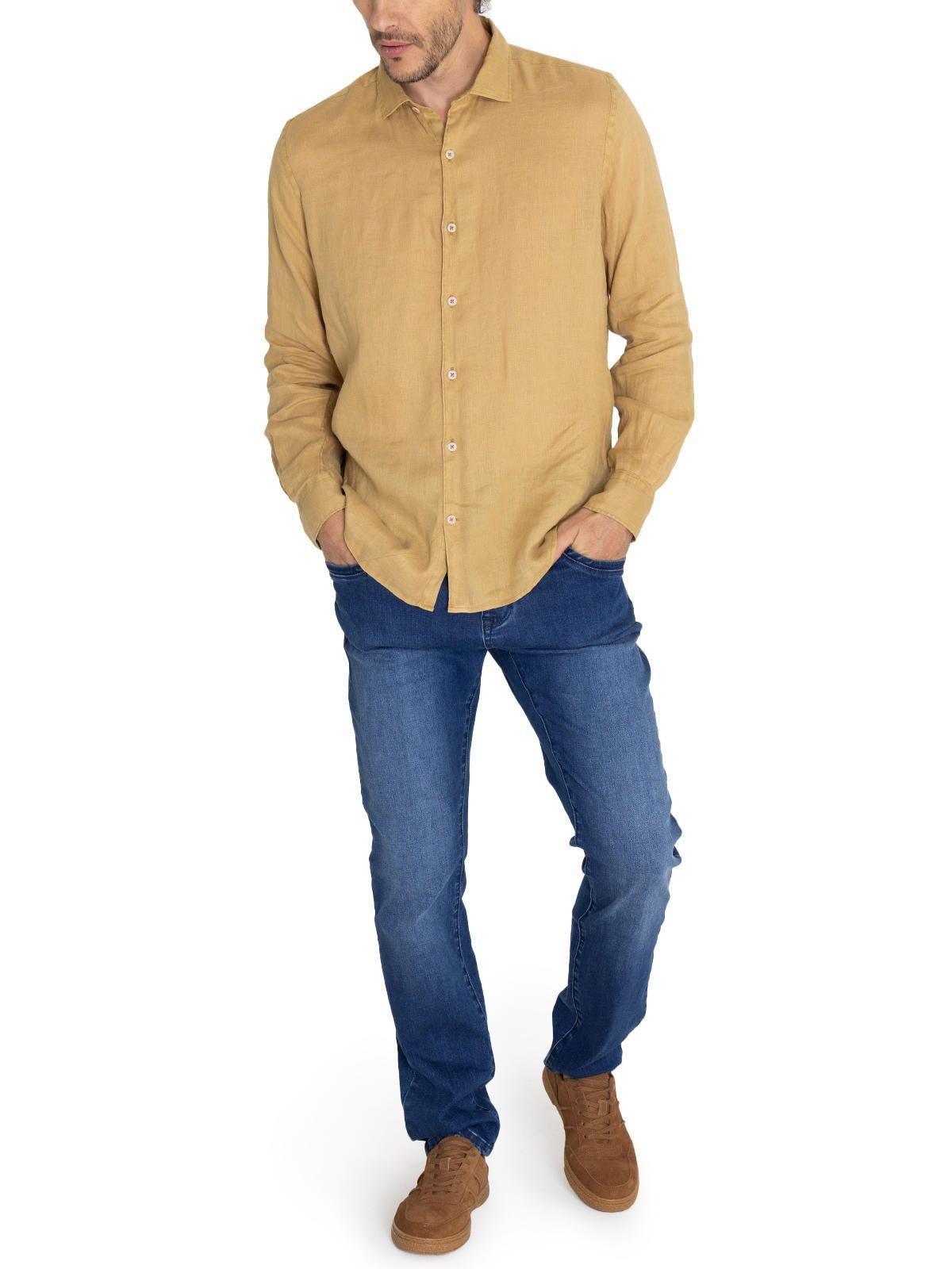 Camisa Lino Orgánico Café Linenpro Hombre -8