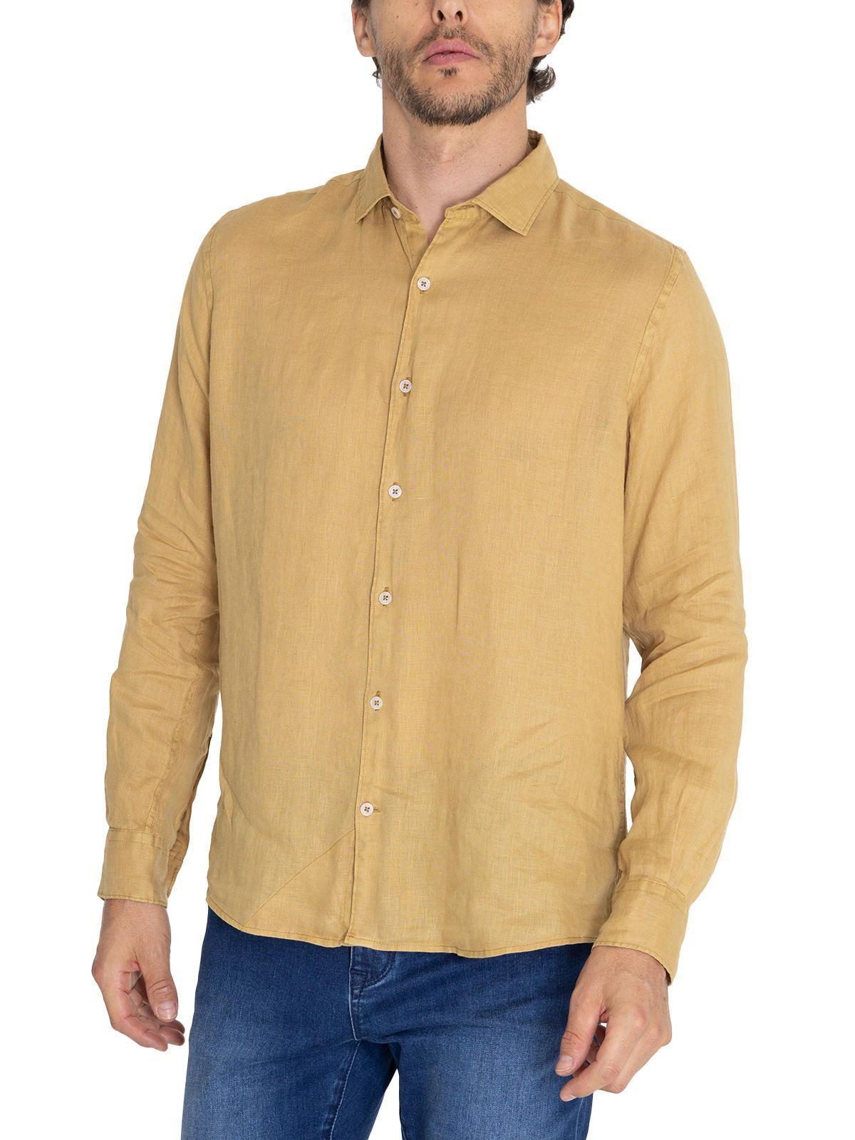 Camisa Lino Orgánico Café Linenpro Hombre -4