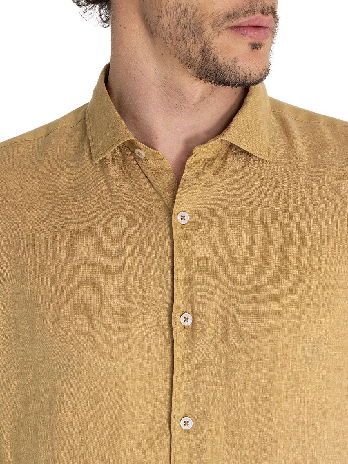 Camisa Lino Orgánico Café Linenpro Hombre -7