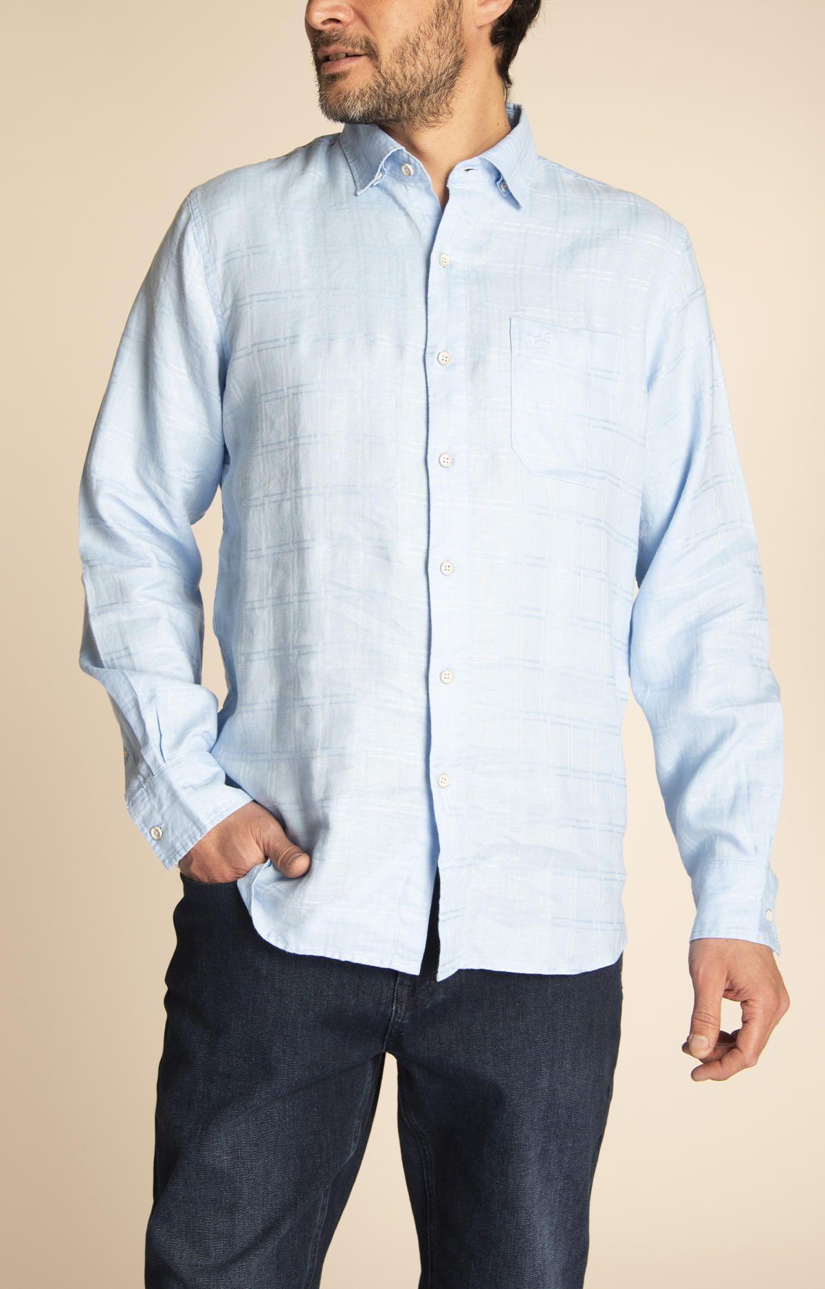 Camisa Lino Orgánico Hombre Linendobby Celeste-5