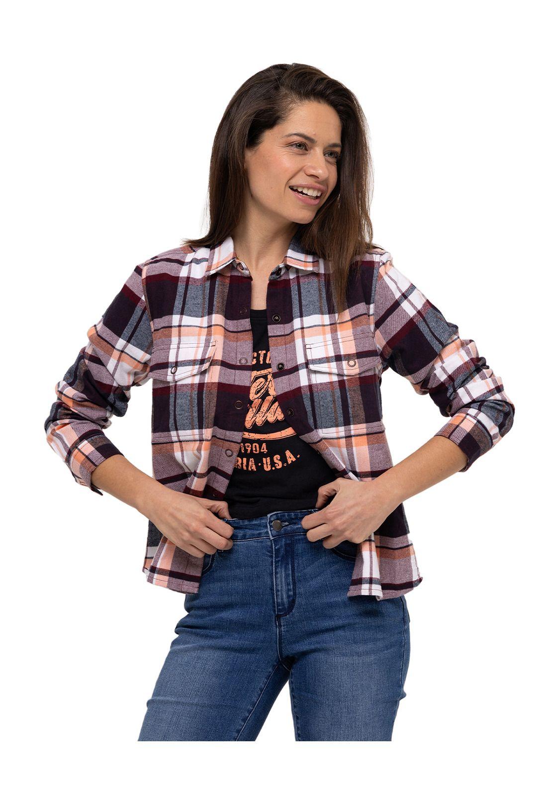 Blusa M/L Flannel L/S Shirt Rojo Mujer-1