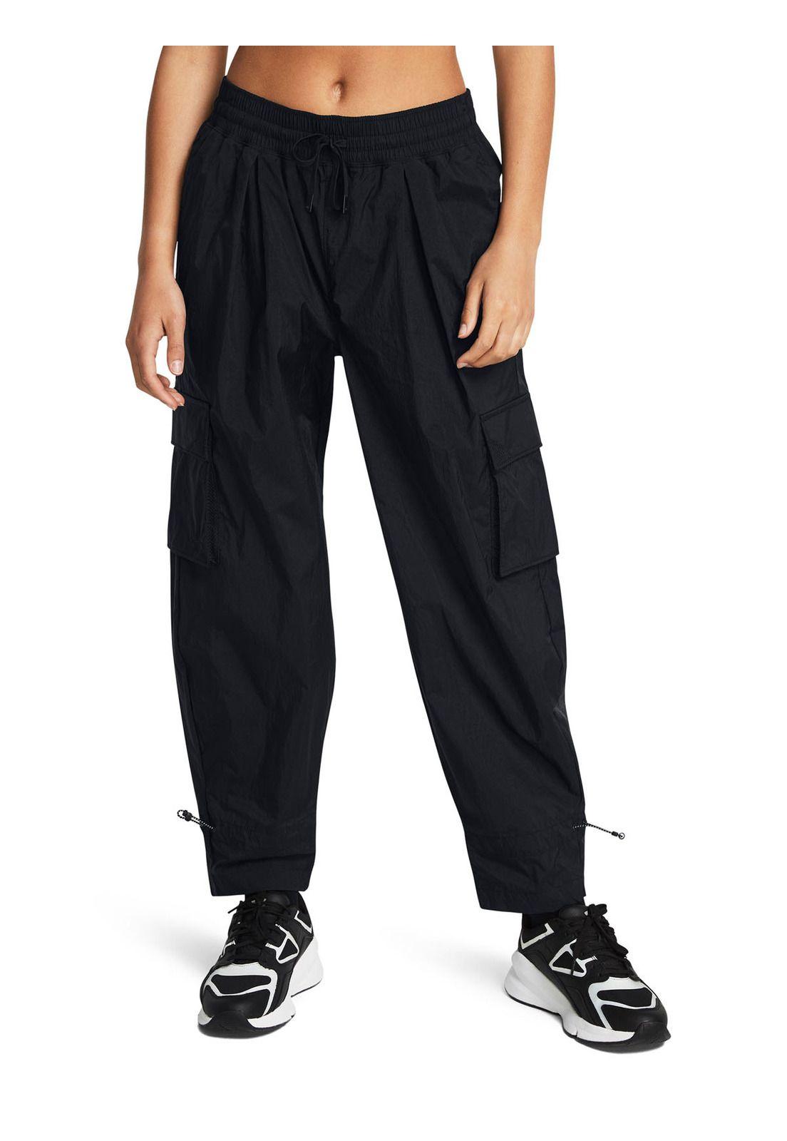 Pantalones arrugados UA para mujer Negro-3