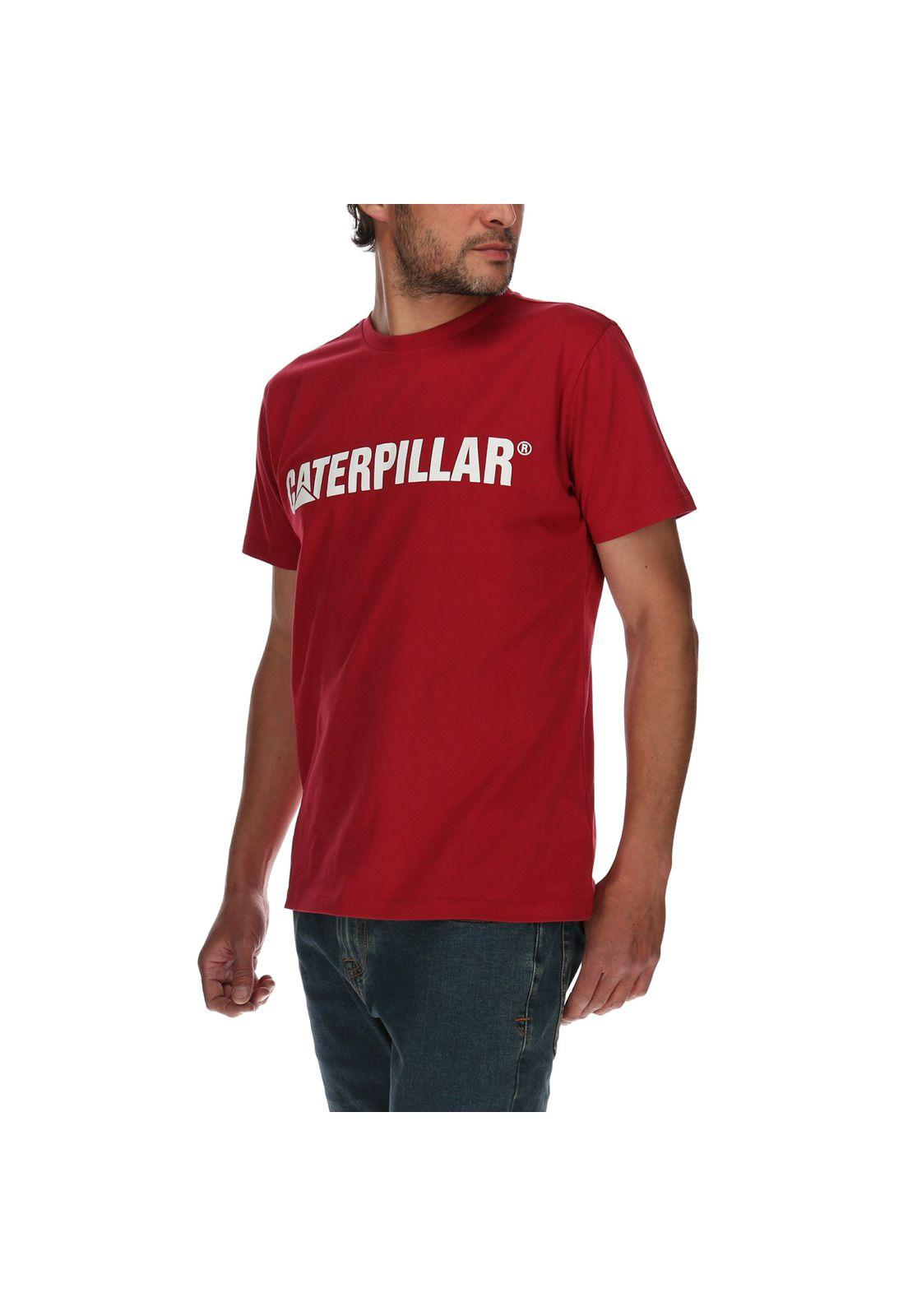 Polera Mc Hombre Slim Fit Caterpillar Logo Tee Algodón Burdeo-1