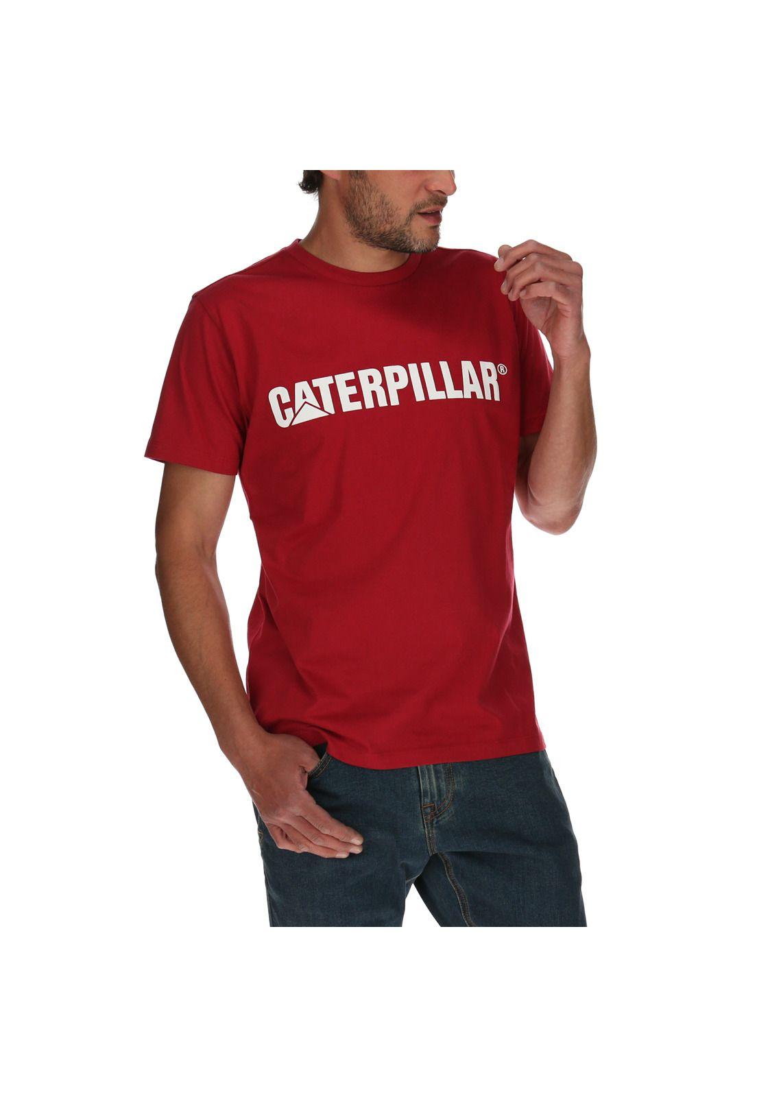 Polera Mc Hombre Slim Fit Caterpillar Logo Tee Algodón Burdeo-3