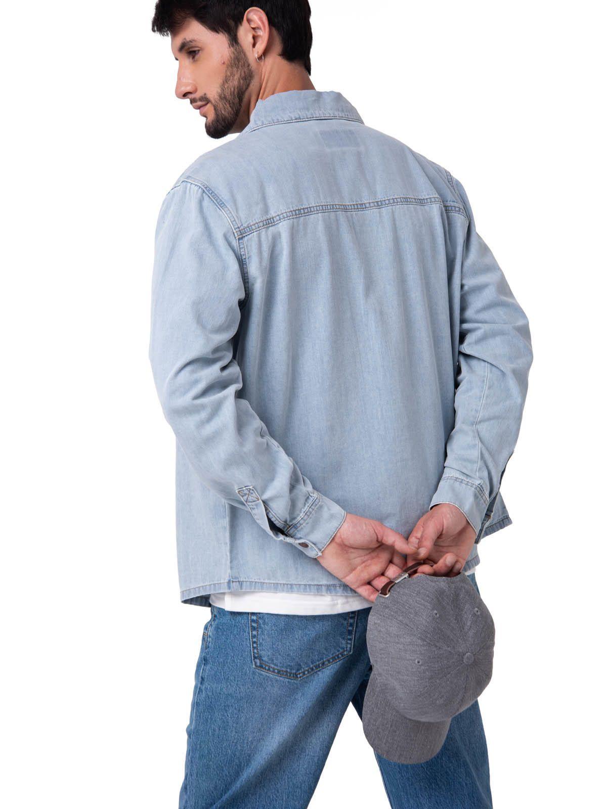 Camisa Denim Manga Larga Hombre Western Celeste-3