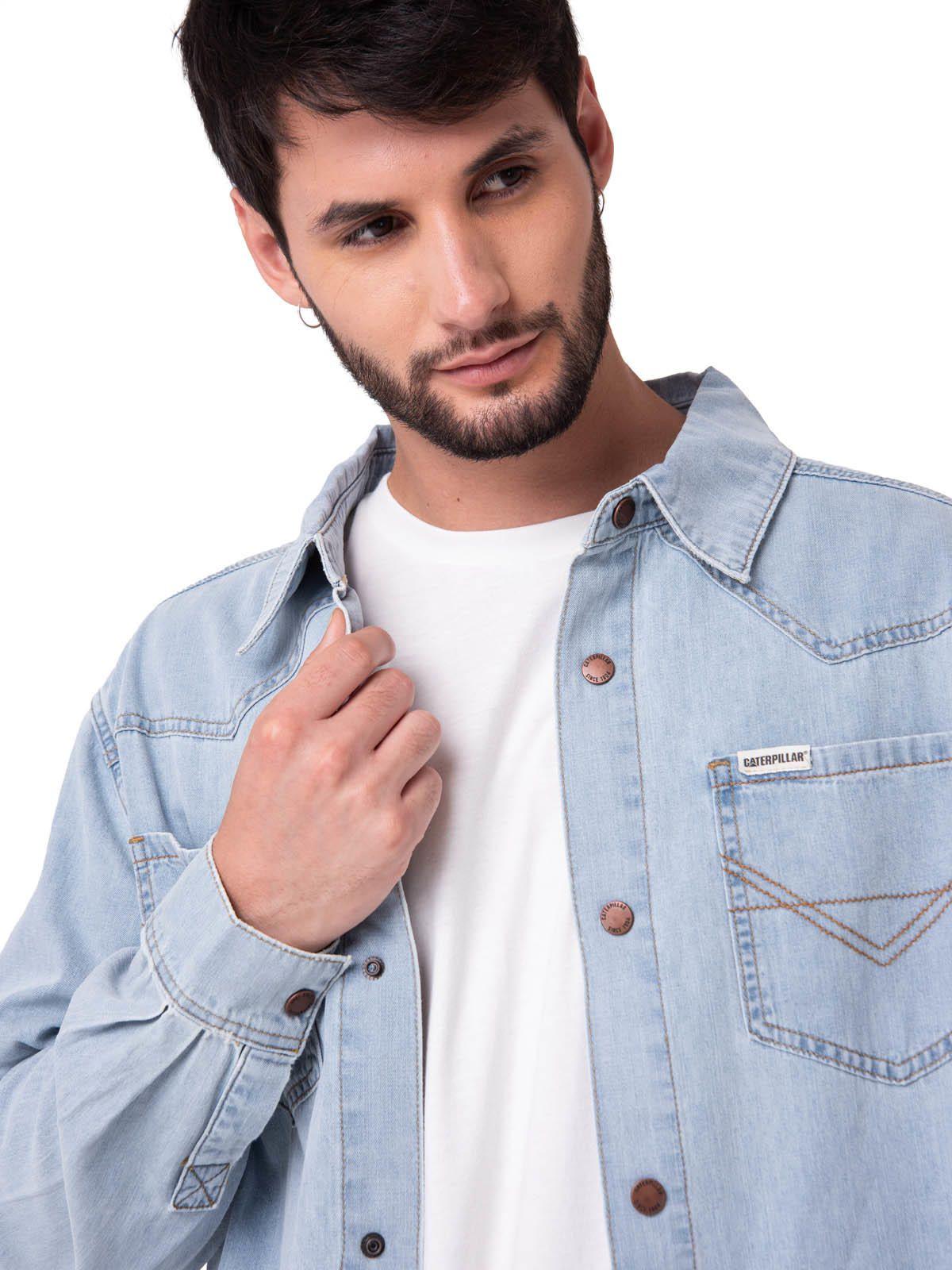 Camisa Denim Manga Larga Hombre Western Celeste-4