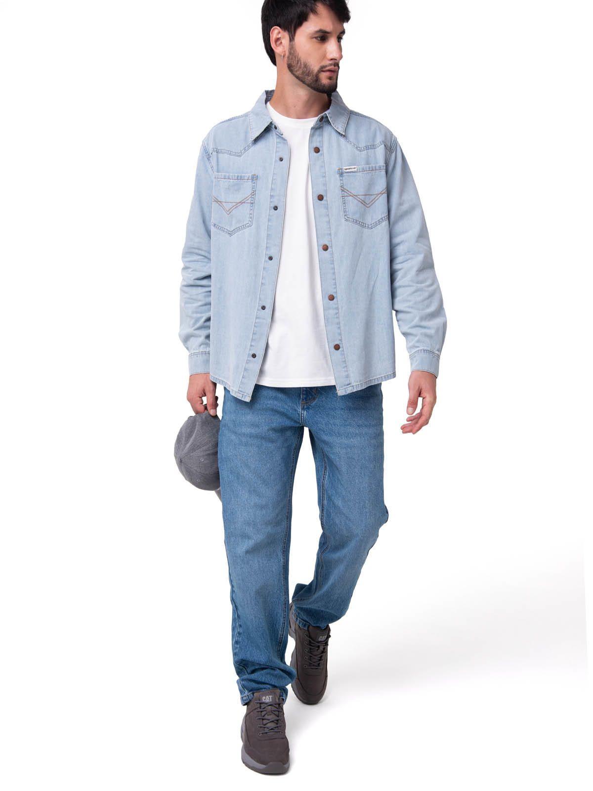 Camisa Denim Manga Larga Hombre Western Celeste-5