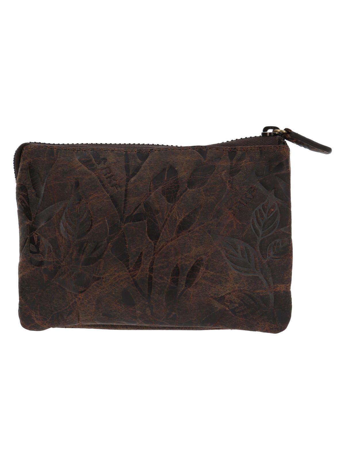 Billetera Cuero Mujer Hu Leaves Pouch Café-2