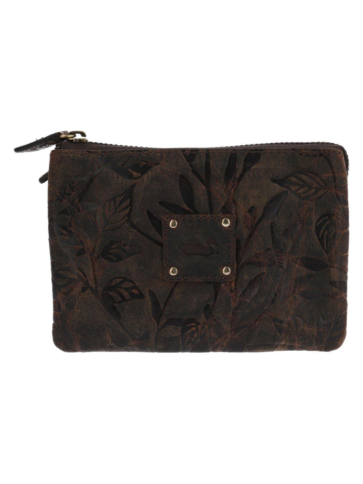 Billetera Cuero Mujer Hu Leaves Pouch Café-0