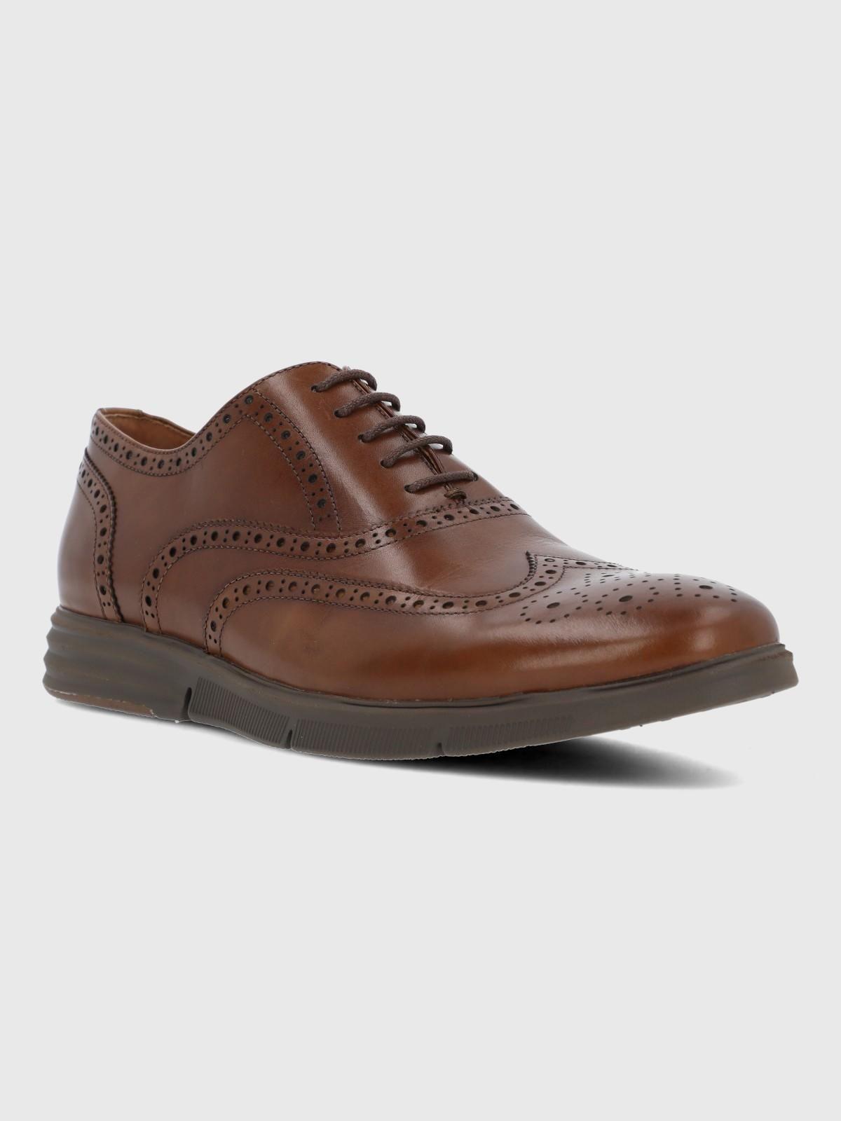 Zapato Cuero Hombre Wing Flex Café-0