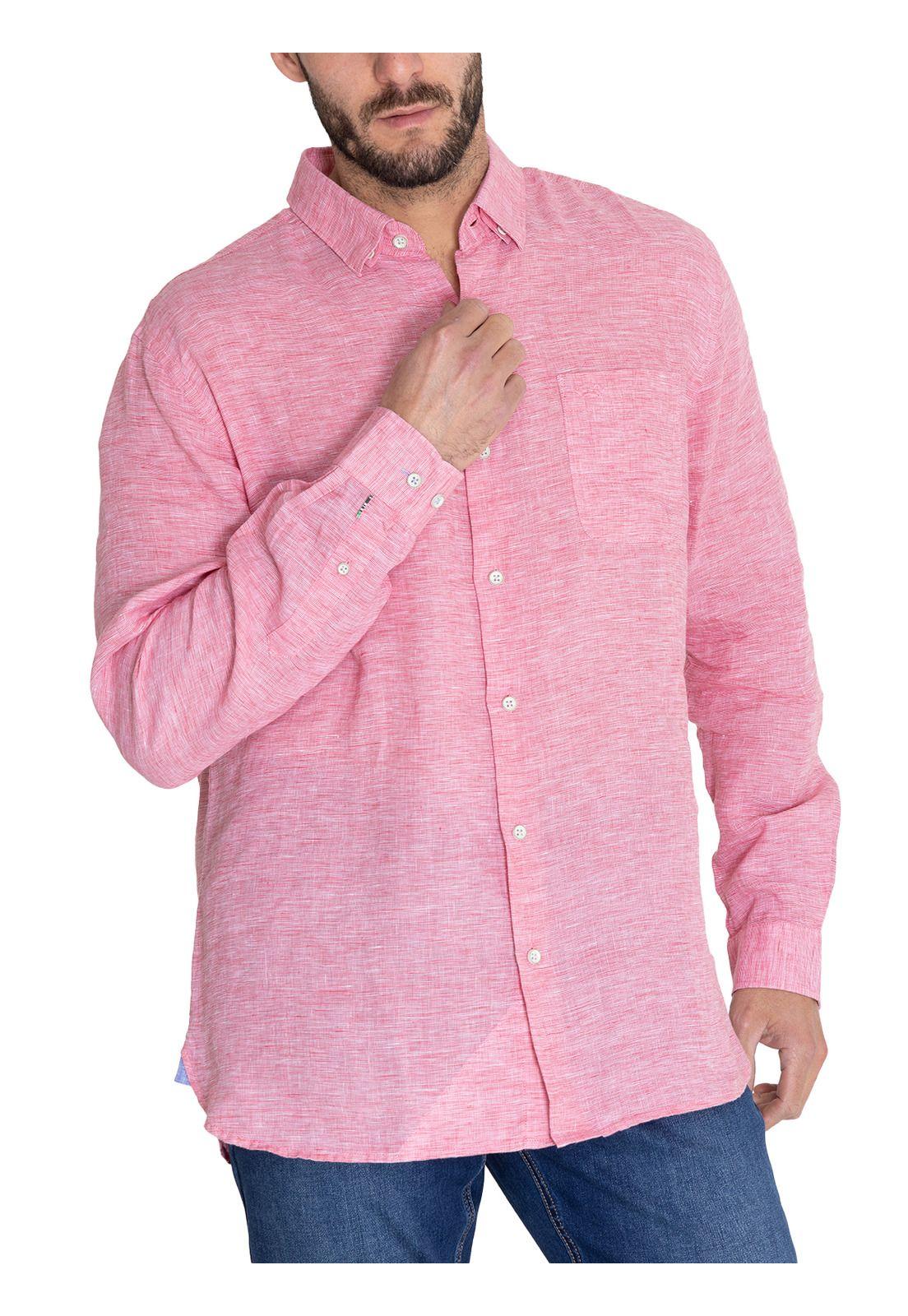 Camisa Lino Orgánico Rojo Linentex Hombre -5