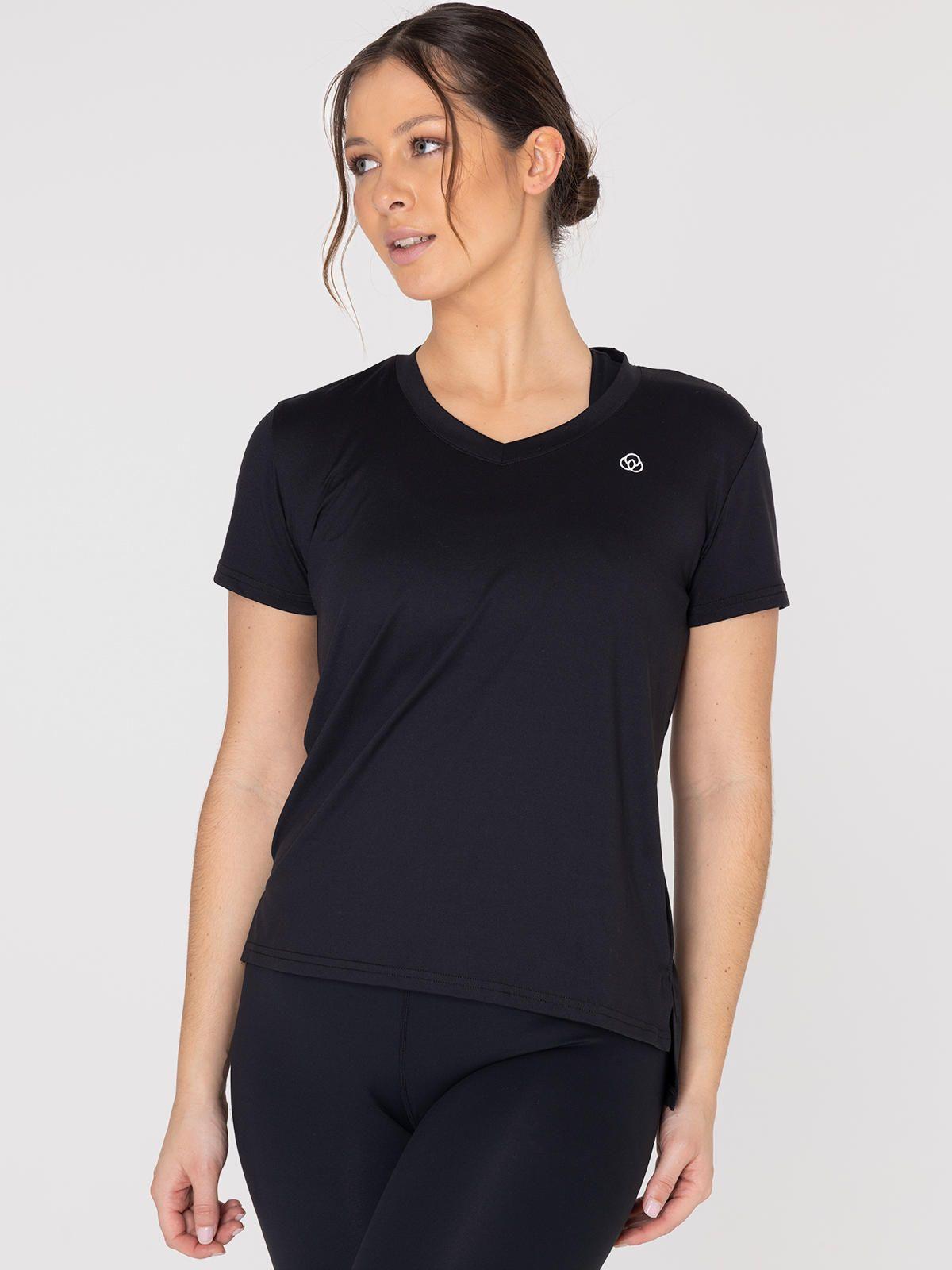 Polera deportiva Mujer Manga Corta V Neck Negro-4