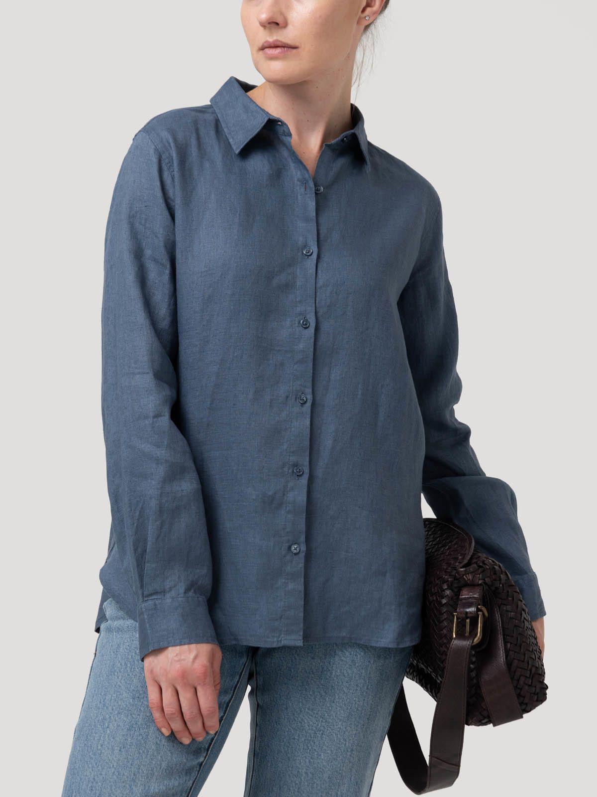 Blusa Lino Organico Mujer Lirio Azul-4