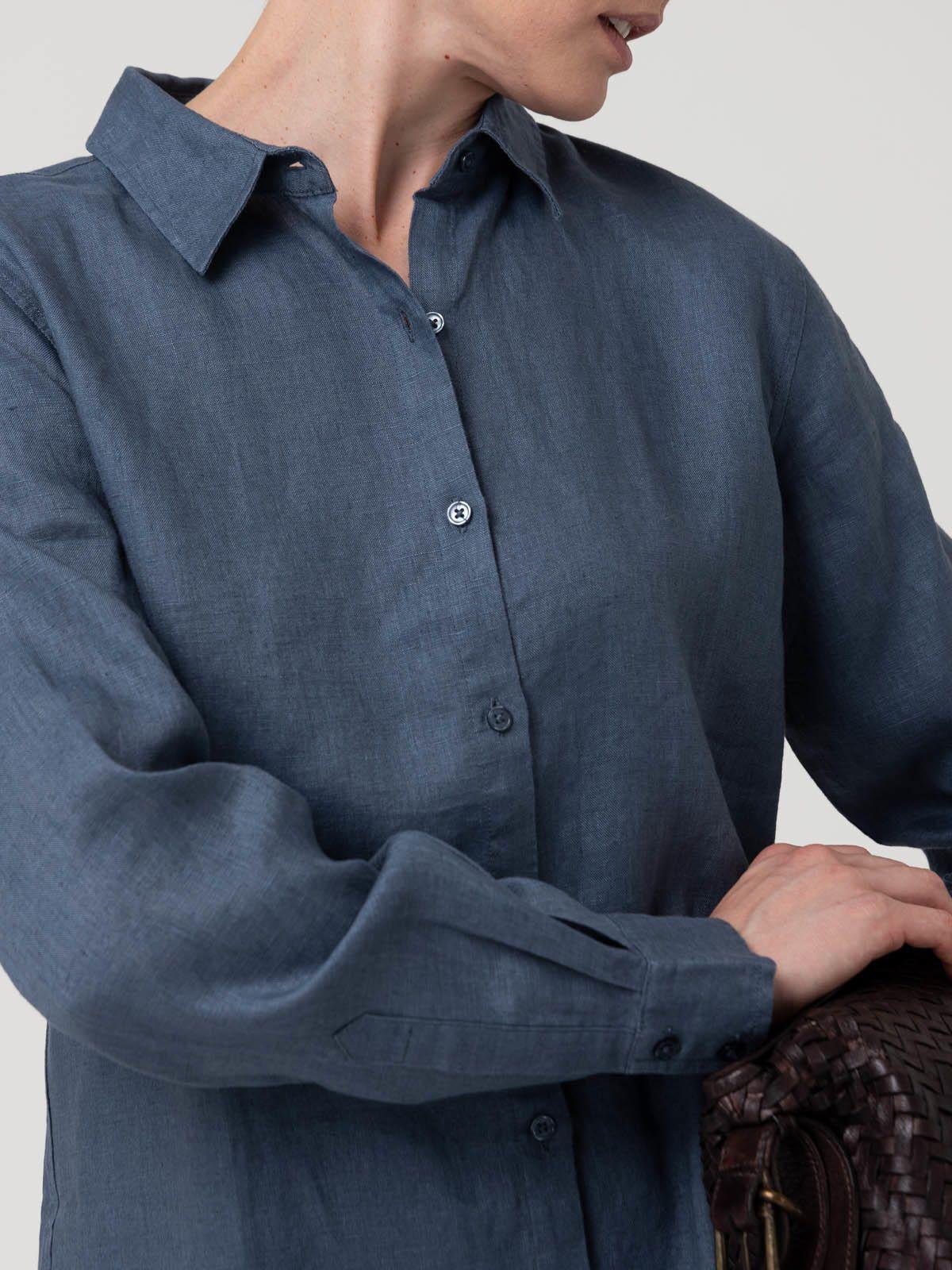 Blusa Lino Organico Mujer Lirio Azul-6