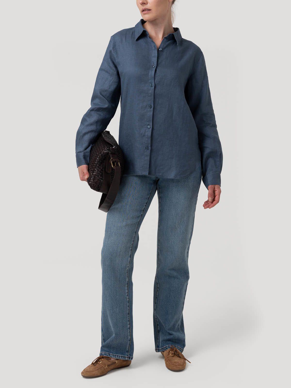 Blusa Lino Organico Mujer Lirio Azul-7