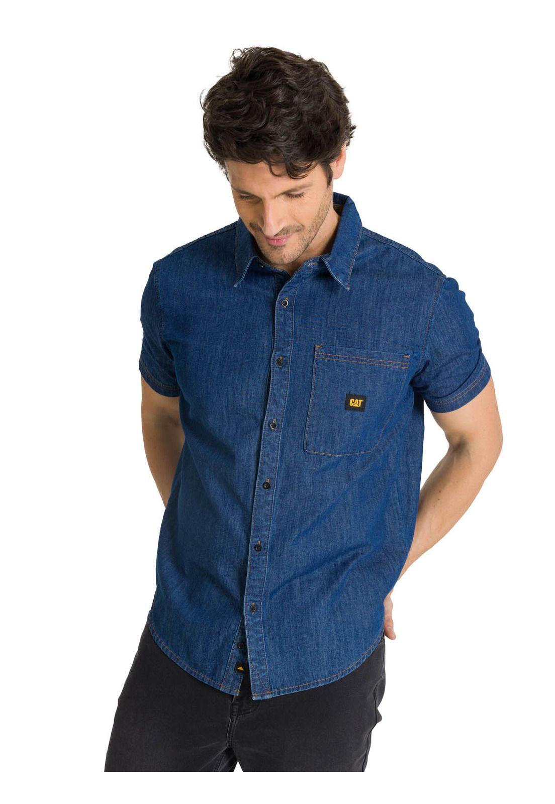 Camisa Manga Corta Hombre Denim Azul-0